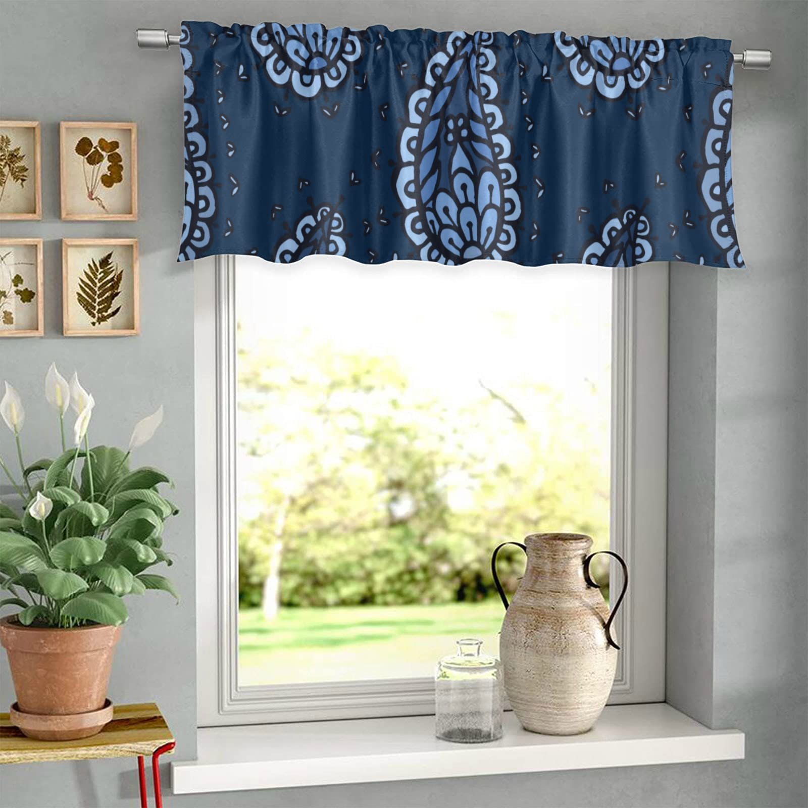 VOGOL Mantovana Per Finestra Con Ricamo Floreale Blu | Tenda Filtro Luce 137x45 Cm | 1 Pannello Con Tasca Per Asta | Per Camera Da Letto E Soggiorno - 2
