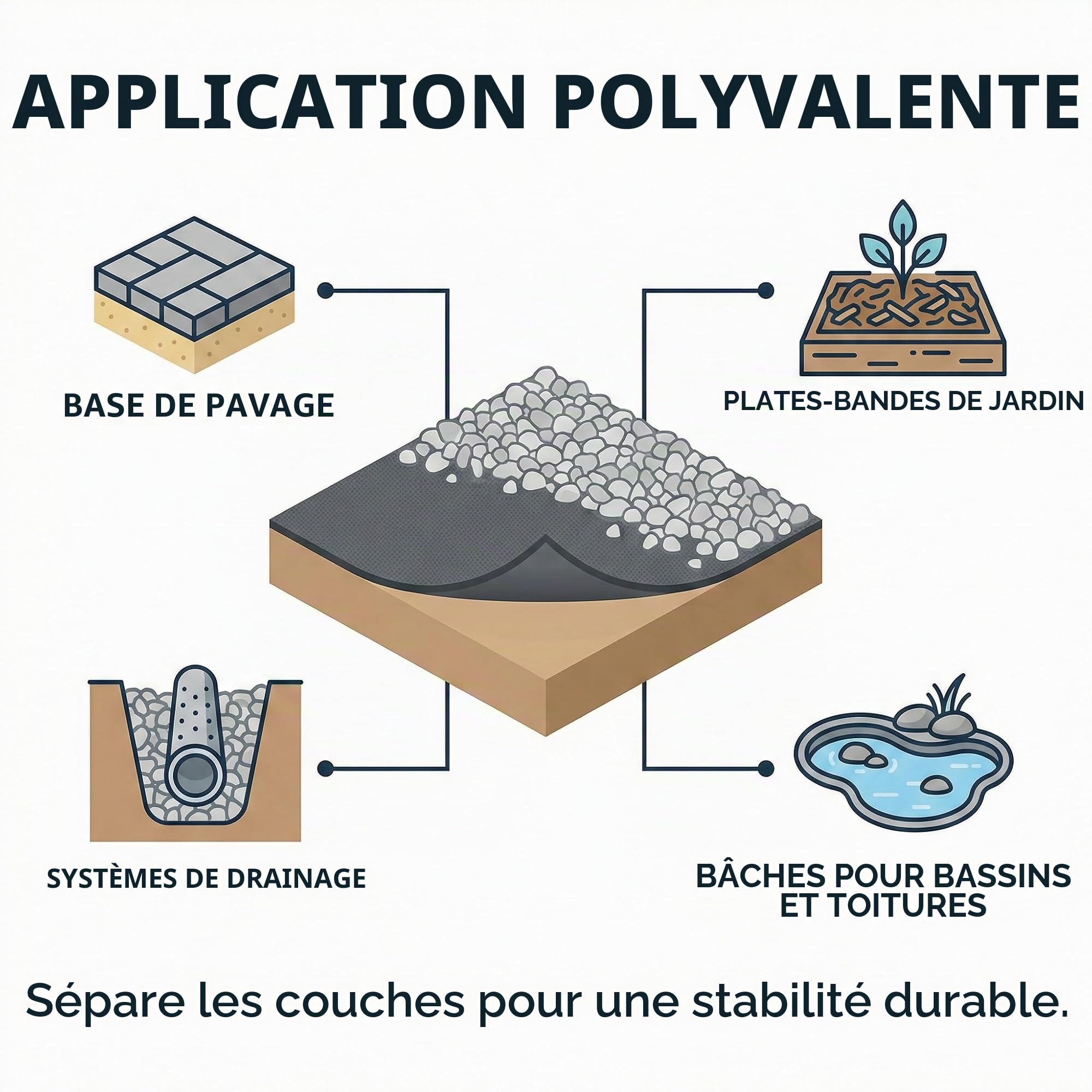 AFS Géotextile 170g/m² 20m x 1m | Feutre de Jardin Anti-Mauvaises Herbes, Drainage et Filtration, sous-Couche pour Gravier, Allée
