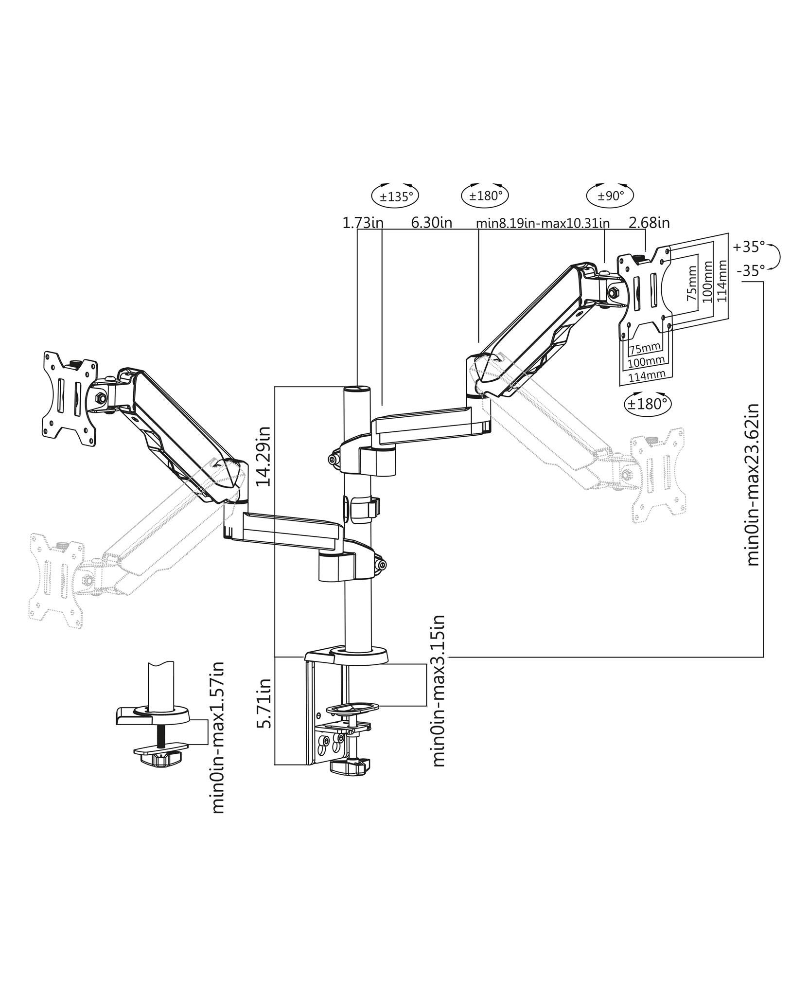 TechOrbits Dual Monitor Stand Dual Computer Screen Arms C Clamp on