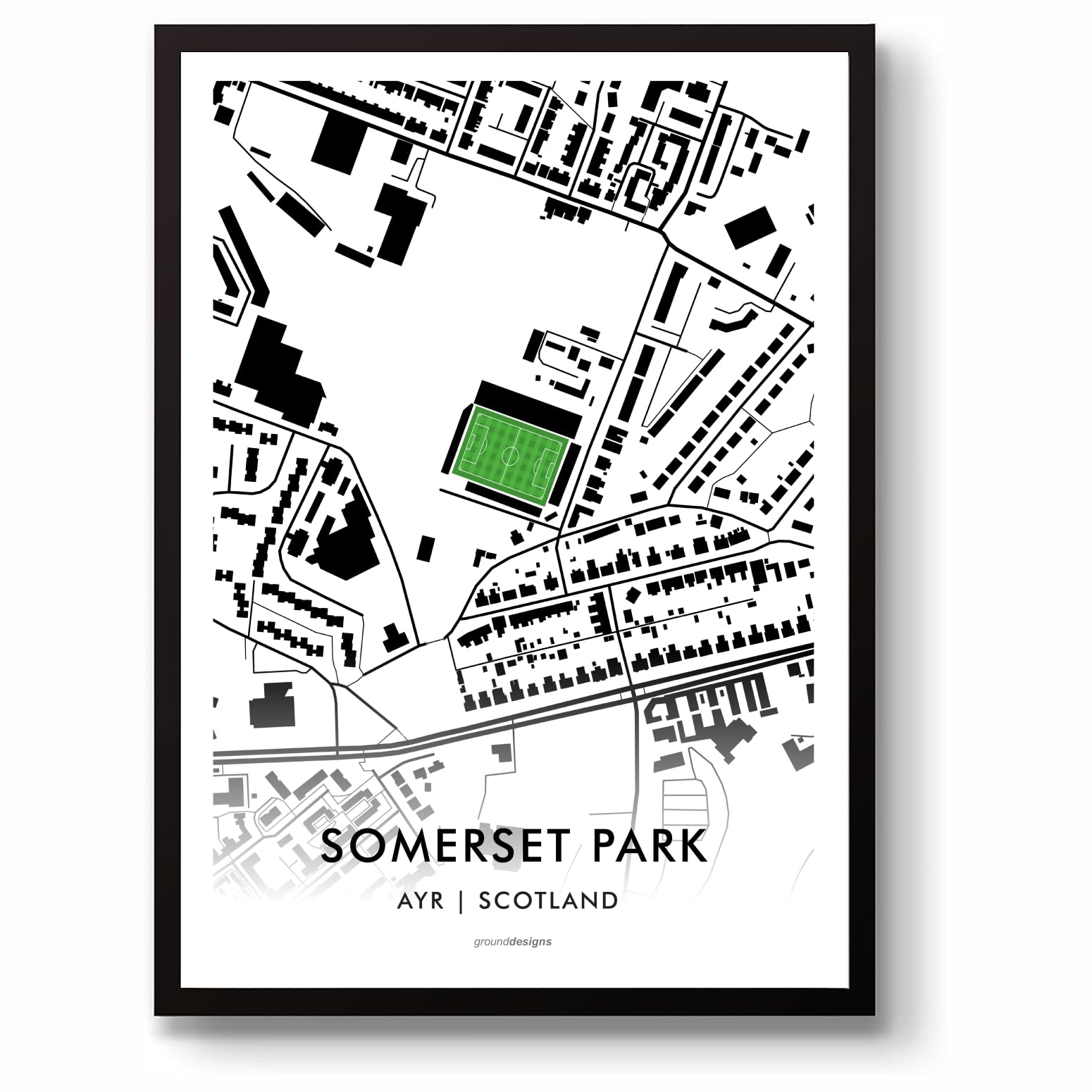 GroundDesigns AYR UNITED FC Football Gift SOMERSET PARK Stadium Art Map Unframed A3 Print AUFC