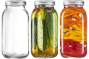 3 Count 64 oz. Wide-Mouth Glass Mason Jars with Metal Airtight Lids and Bands