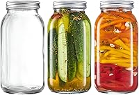 GLING 3-Pack 64 oz Wide Mouth Glass Mason Jars with Airtight Lids & Bands - Perfect for Canning, Preserving & Meal Prep