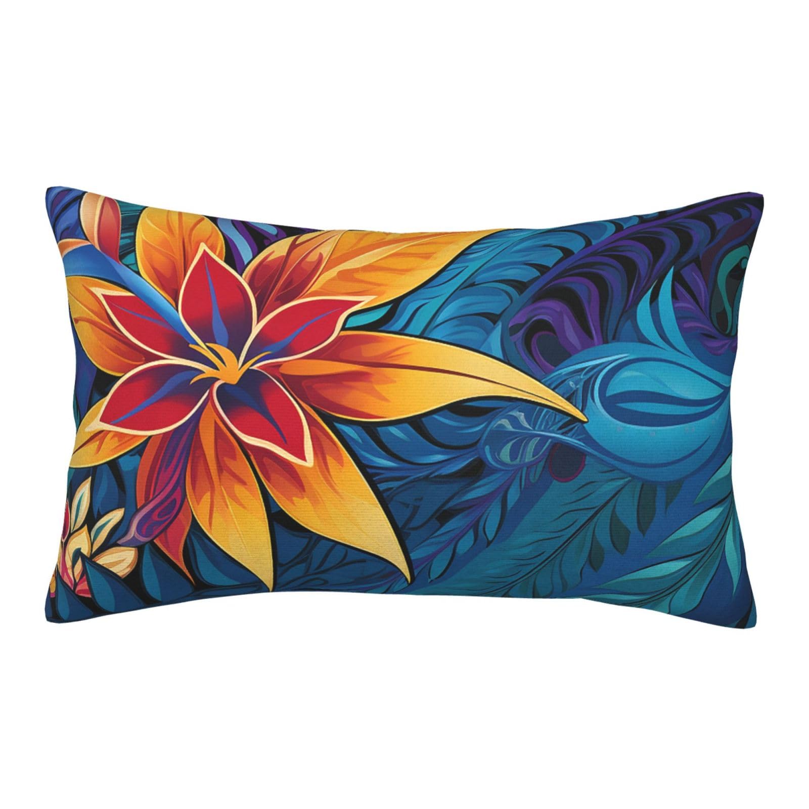 Velvet Pillowcases 16"x24" Ultra Soft Breathable Pillow Cases, Luxury Fuzzy Throw Pillow Covers with Zipper, Tropical Leaves Pattern for Tribal Design Pillow Shams Decorative Cushion Cases for Couch