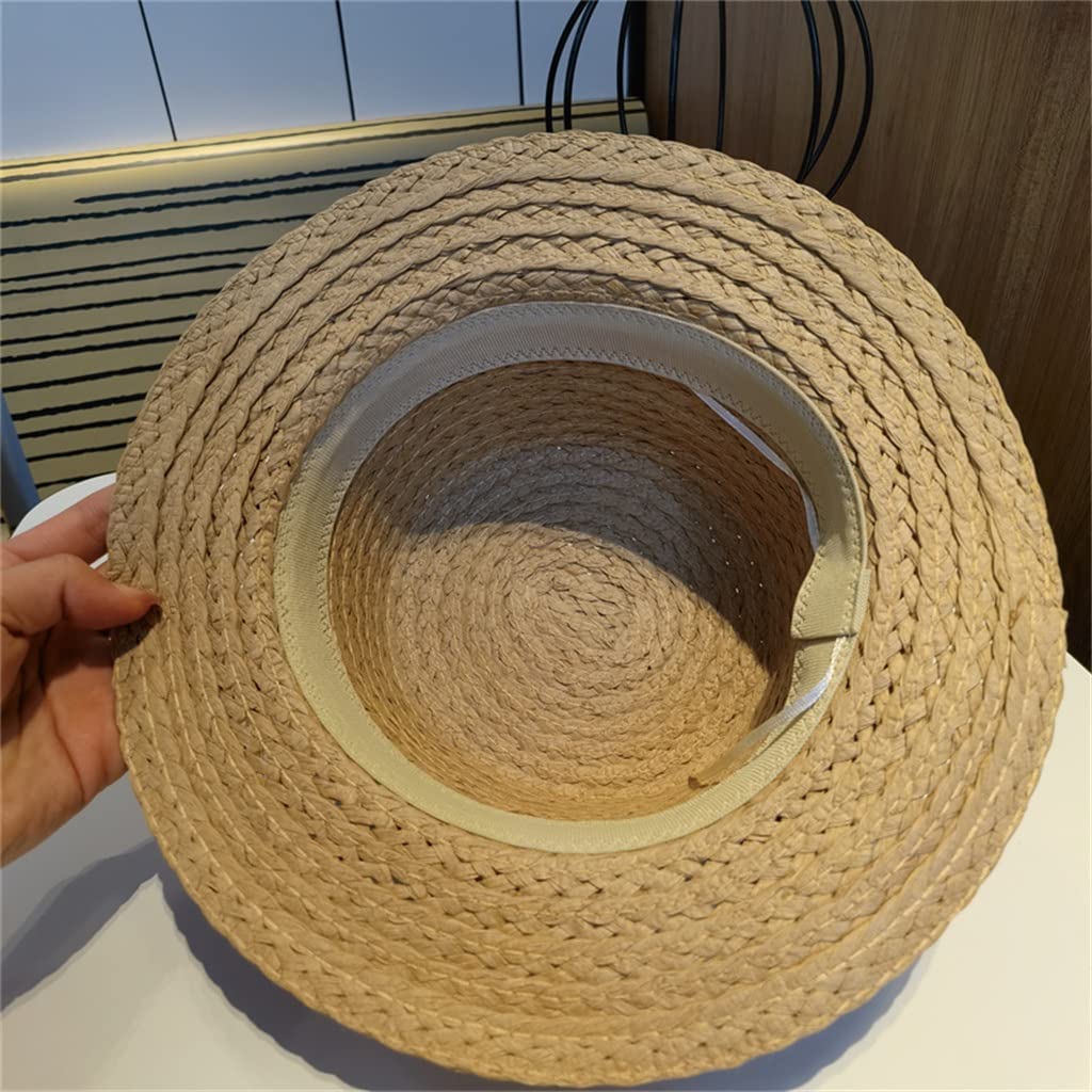 Strandhut, Hüte für Damen, flach, für Kinder, Babys, Mädchen, Kind, Schleife, süß, Sommer, Outdoor, Kinder, Sonnenhut, Khaki-Hüte (Farbe: Natur, Größe: 52–54 cm (Kinder)) (Beige 52)