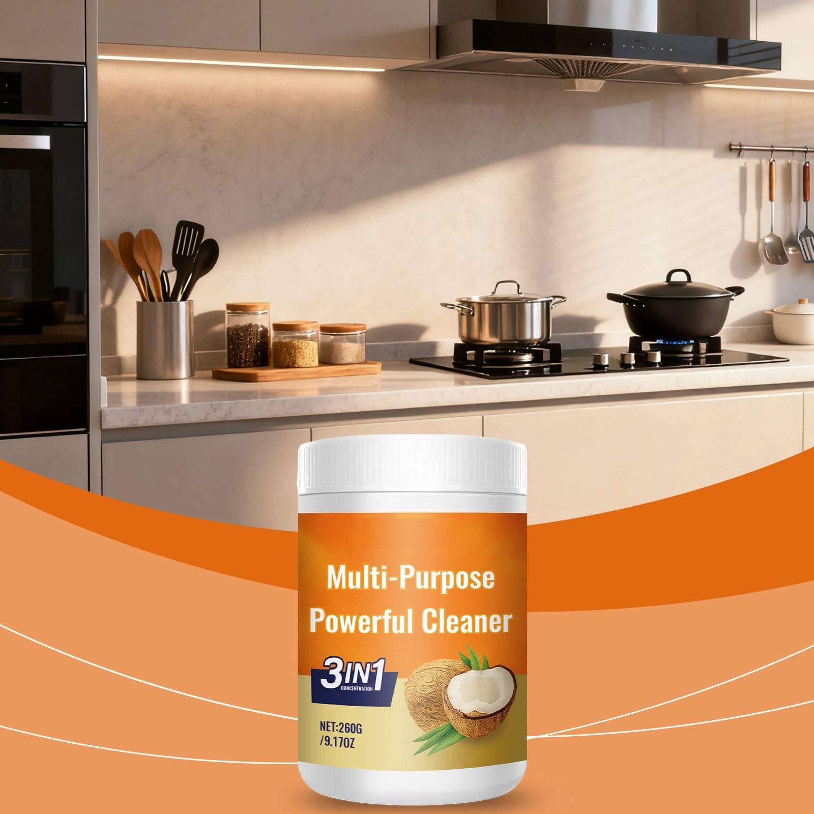Multifunktionaler Powerful Cleaner,Edelstahlreiniger,Spülmaschinenreiniger,Ceranfeldreiniger,Natürlicher Kokosöl Fleckenentferner,Ölfleckentferner Für Küche,Stellt Glanz Wieder,260g(5 Stück)