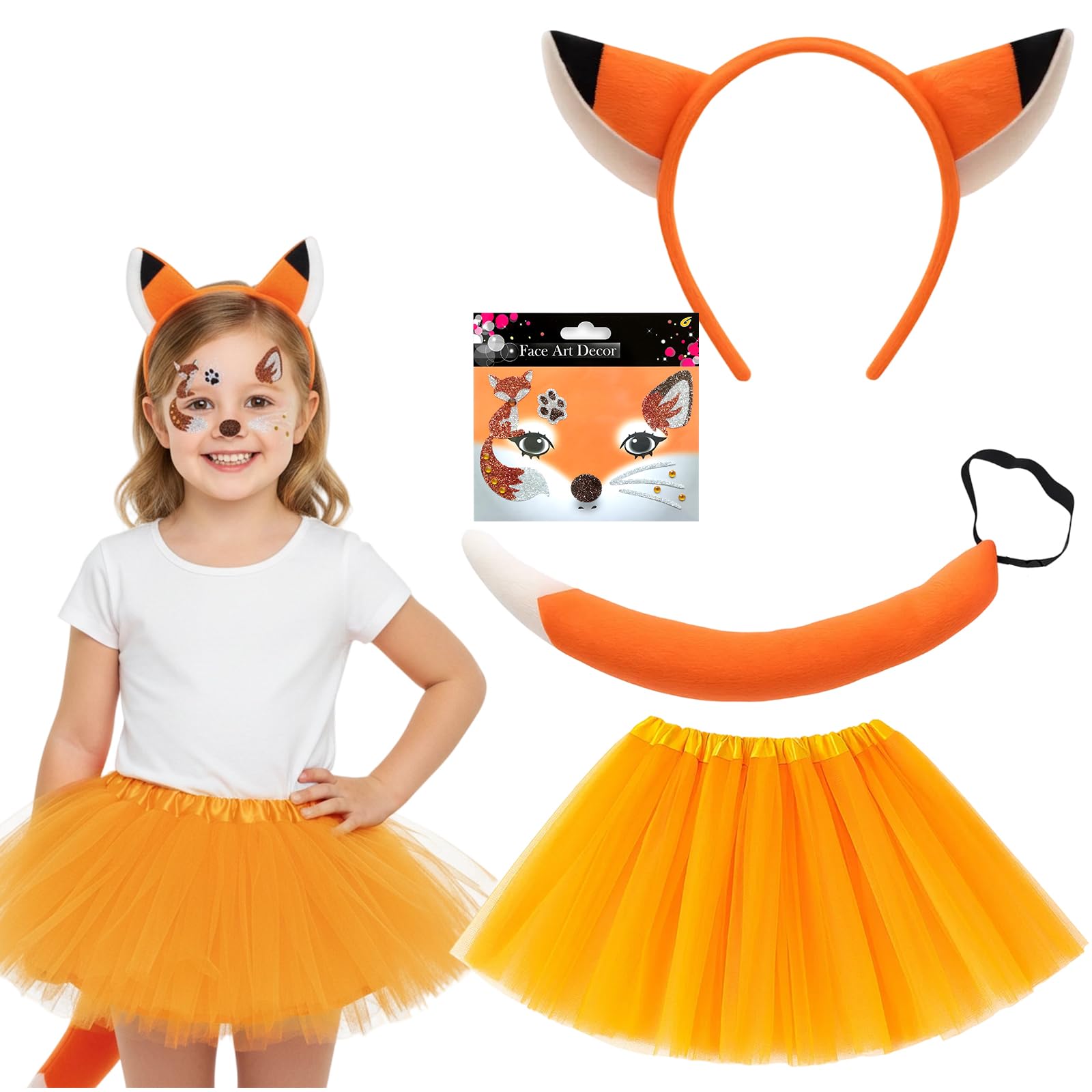 SrgPui 4Pcs Fox Costume for Kids Animal Costume Set including Fox Ears and Tail, Kids Animal Costumes for Dress Up Accessories