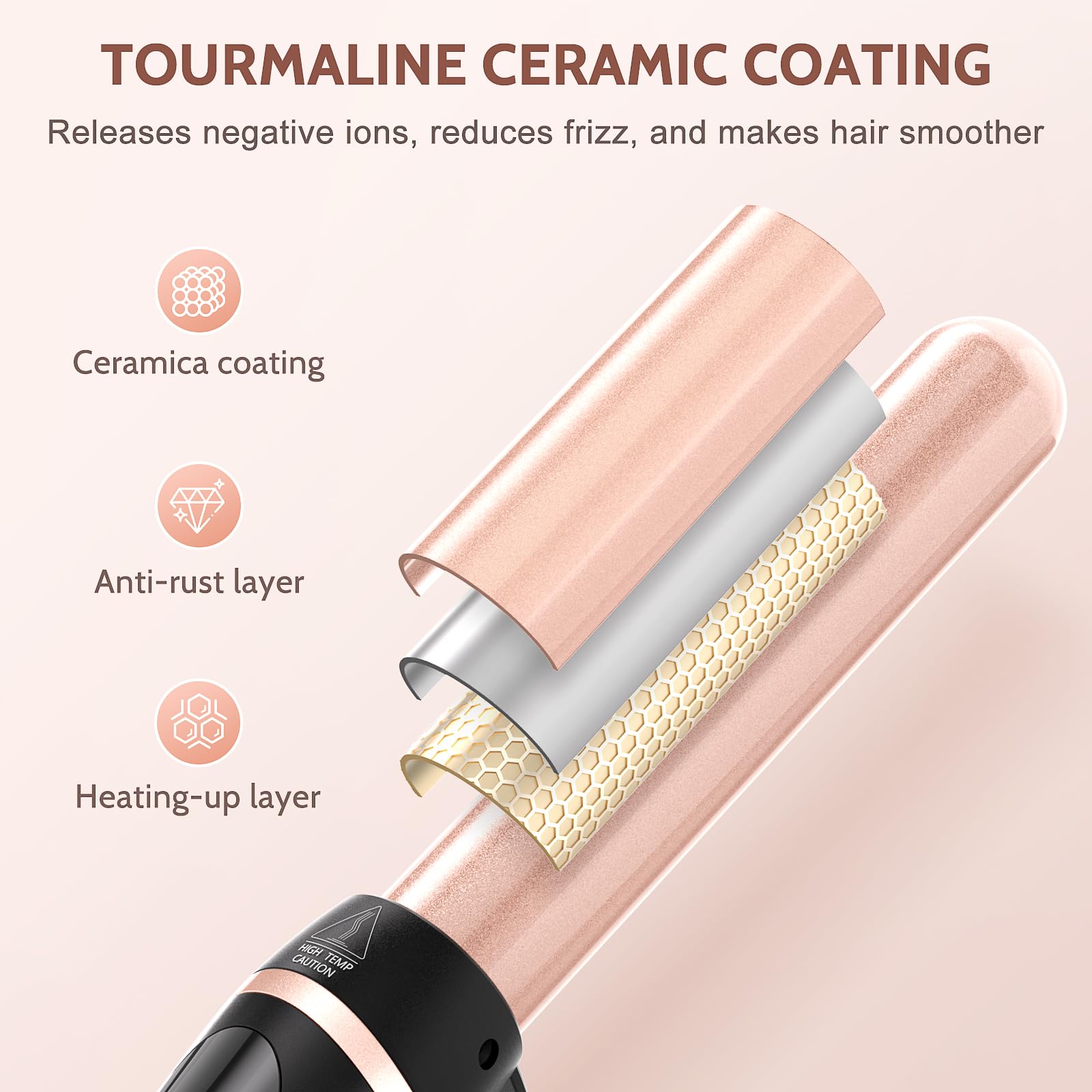 5 en 1 Fer à Friser Professionnel Chauffage Rapide Fer à Boucler Céramique avec Températures Réglable de 80-230 ℃ LCD Écran et Interchangeable 9-32 mm pour Créer de Grosses Vagues