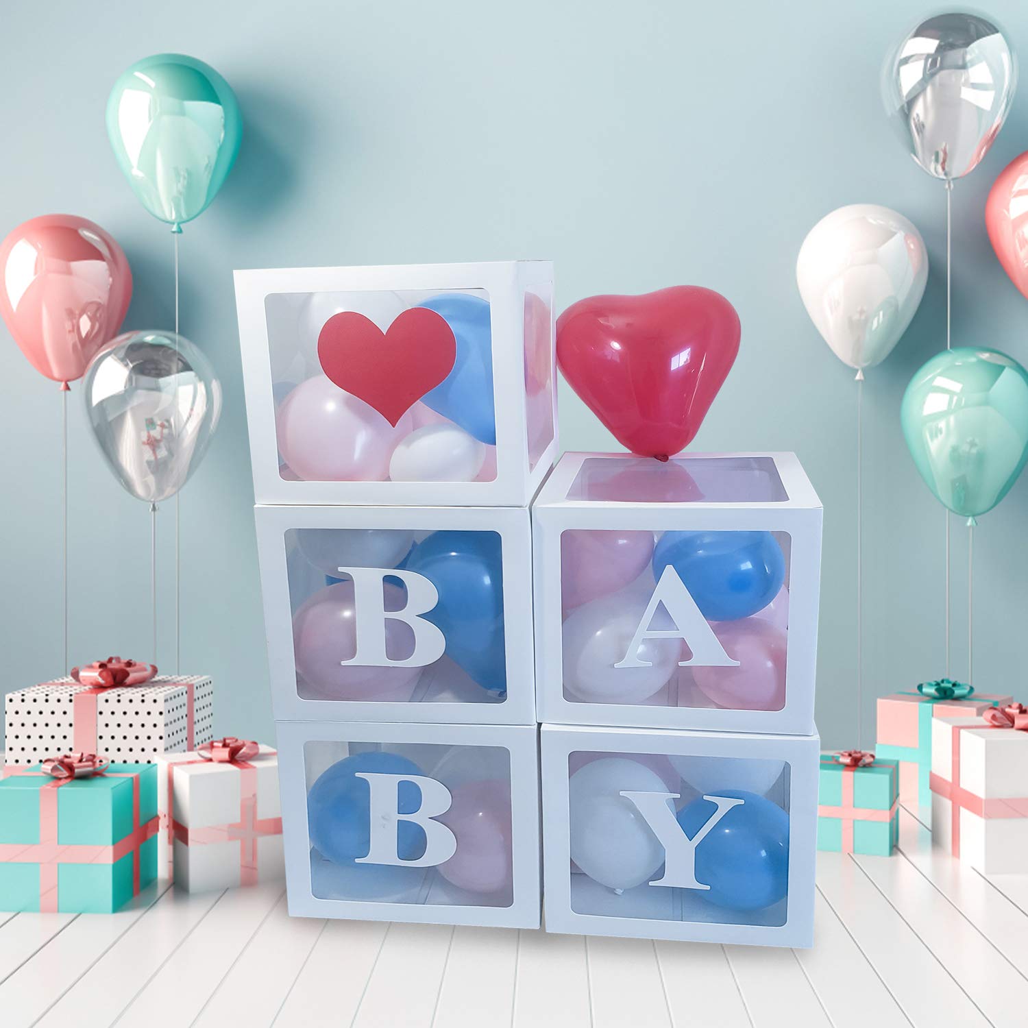 Buy 5 Clear Baby Boxes with Letters and Balloons for Baby Shower 36