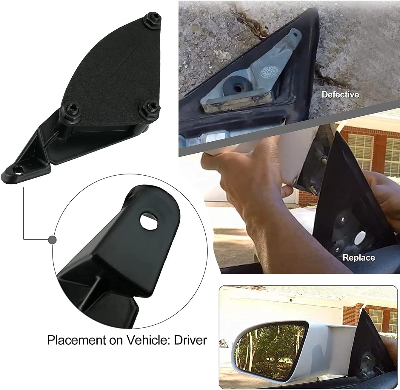 Driver Side Mirror Support Mount Bracket Black Metal Compatible with1993-2002 Pontiac Firebird Driver, Left , Replace HT9302FBMBLH-B, HT9302FBMBLH