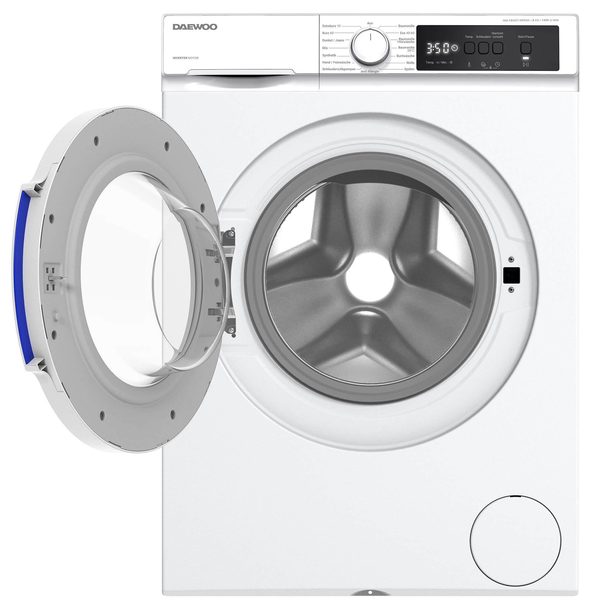Daewoo WM-FBR8514W0NA-DE Waschmaschine Frontlader, A, 8kg, 1400 U/min., 15 Programme mit Kurzprogramm, AquaStop, Weiß (8 kg)