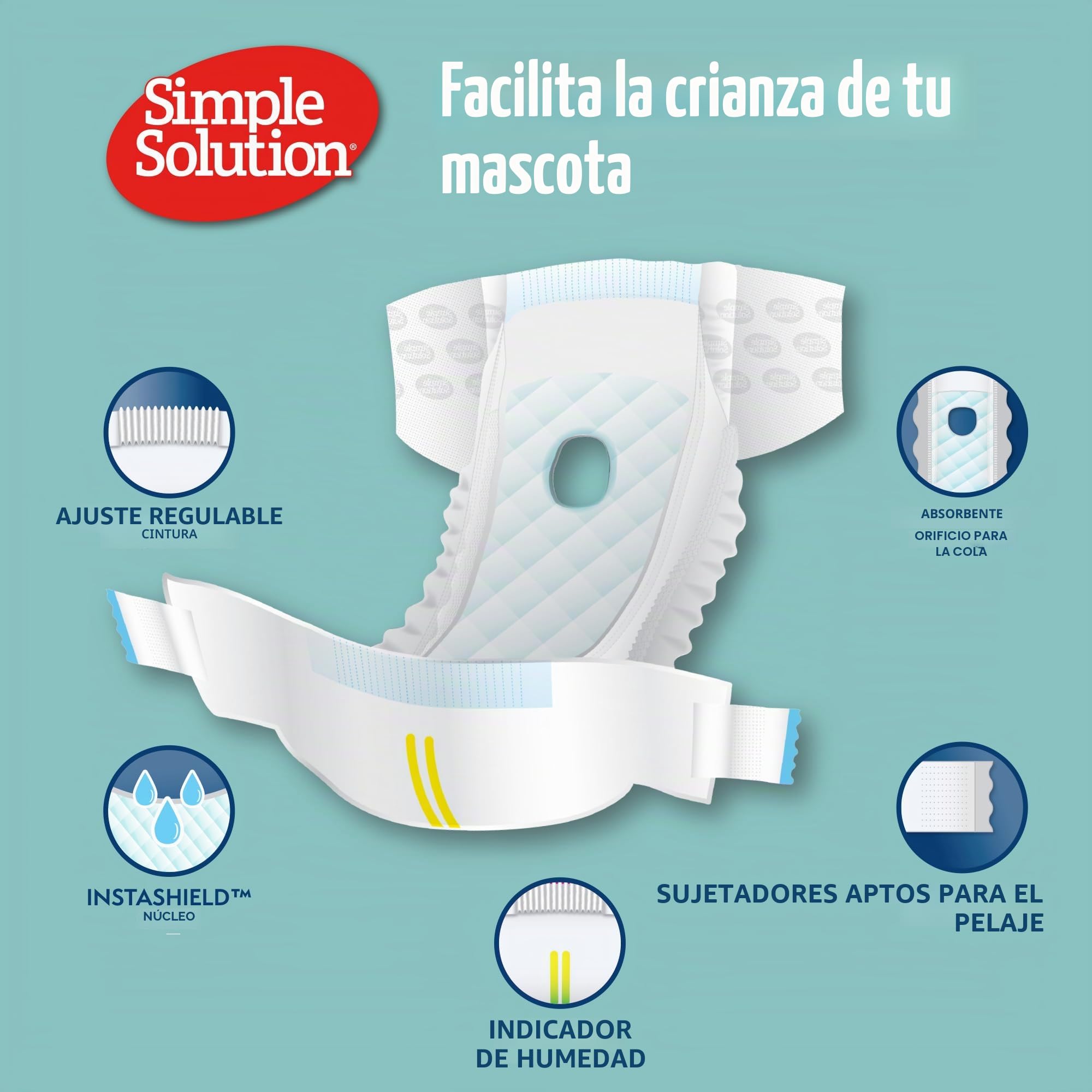 Simple Solution True Fit - Pañales desechables para perros hembra, súper absorbentes con indicador de humedad, 30 unidades, blanco, L/XL