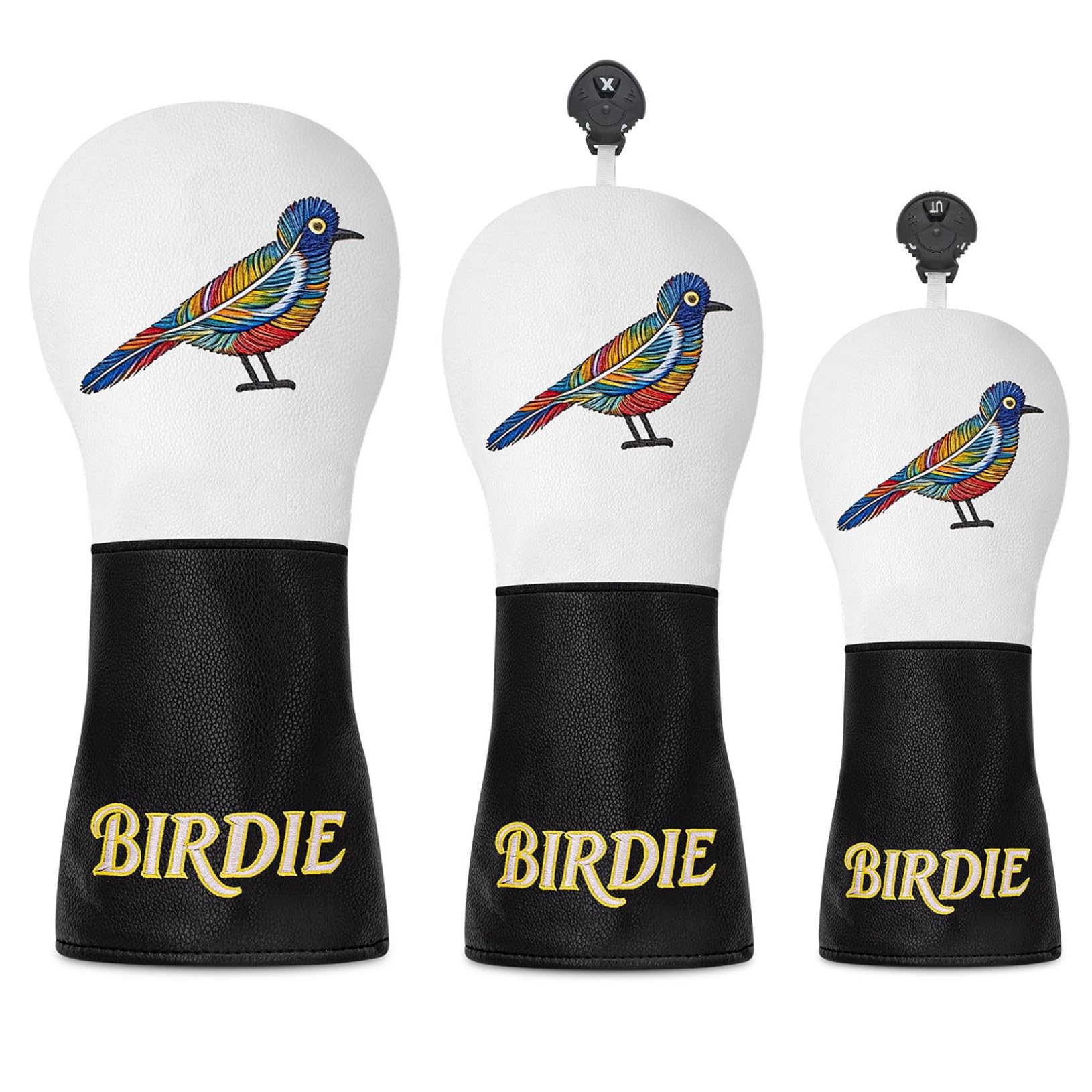 Bunte Vogelmuster Golfschlägerhauben, Bestickt Leder Wasserdicht Golf Headcover Für Holzschläger