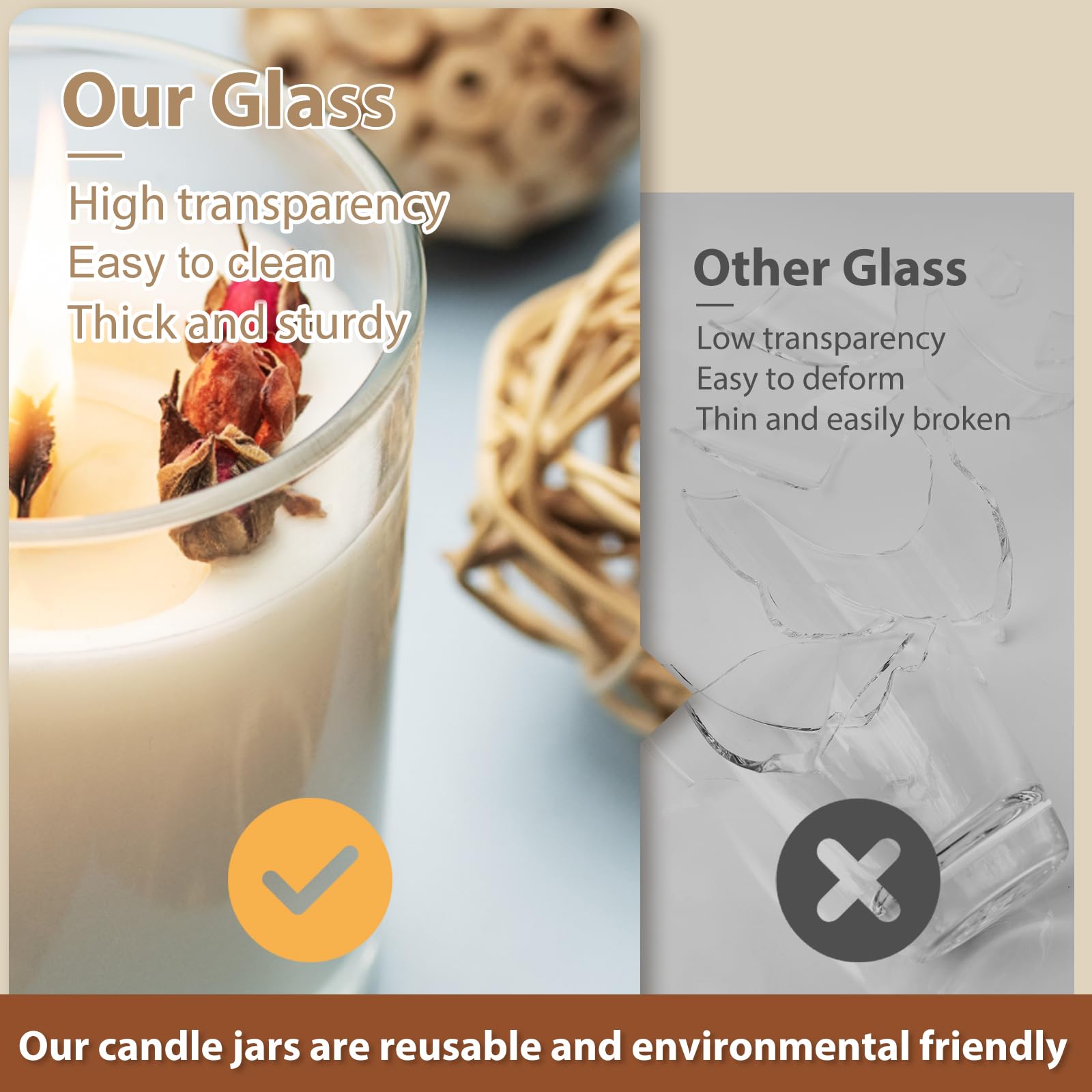 SHOWIN 400 ml dicke Kerzengläser für die Herstellung von Kerzen, leere Gläser mit Holzdeckel für Gewürzgläser, Probenbehälter, Mattschwarz
