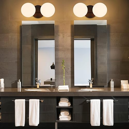 Miniatura 5 de Lámparas de tocador de baño, modernas 2 luces de globo para pared, color negro mate, lámpara de montaje en pared de porche para baño, espejos,