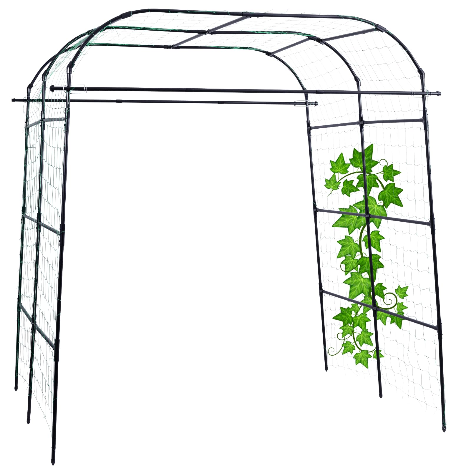 Garden Arch Trellis 71"L x 75"W x 83"H Tall Polyethylene-Coated Stainless Steel Garden Trellis for Climbing Plants Outdoor and Cucumber Grapevine Trellis | Gardening Trellis with Flange and Netting
