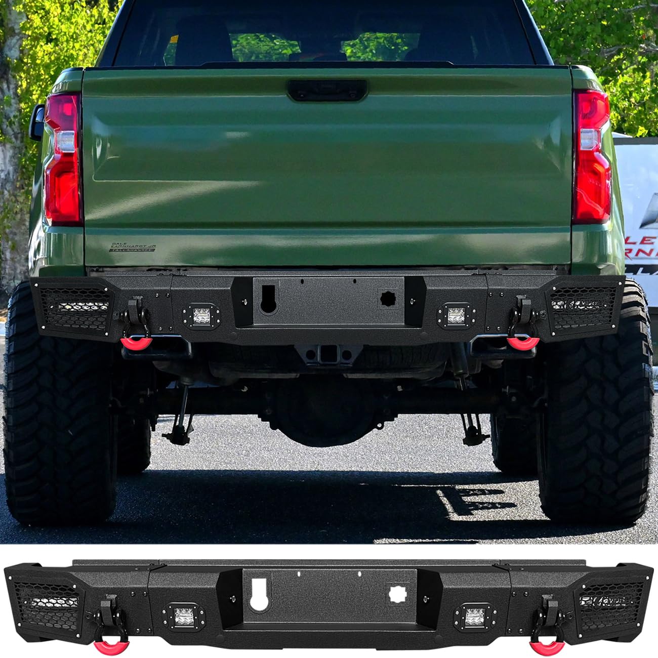 VIJAY Rear Bumper Fits 2019-2026 Chevy Silverado 1500/GMC Sierra 1500 with Lights and D-rings