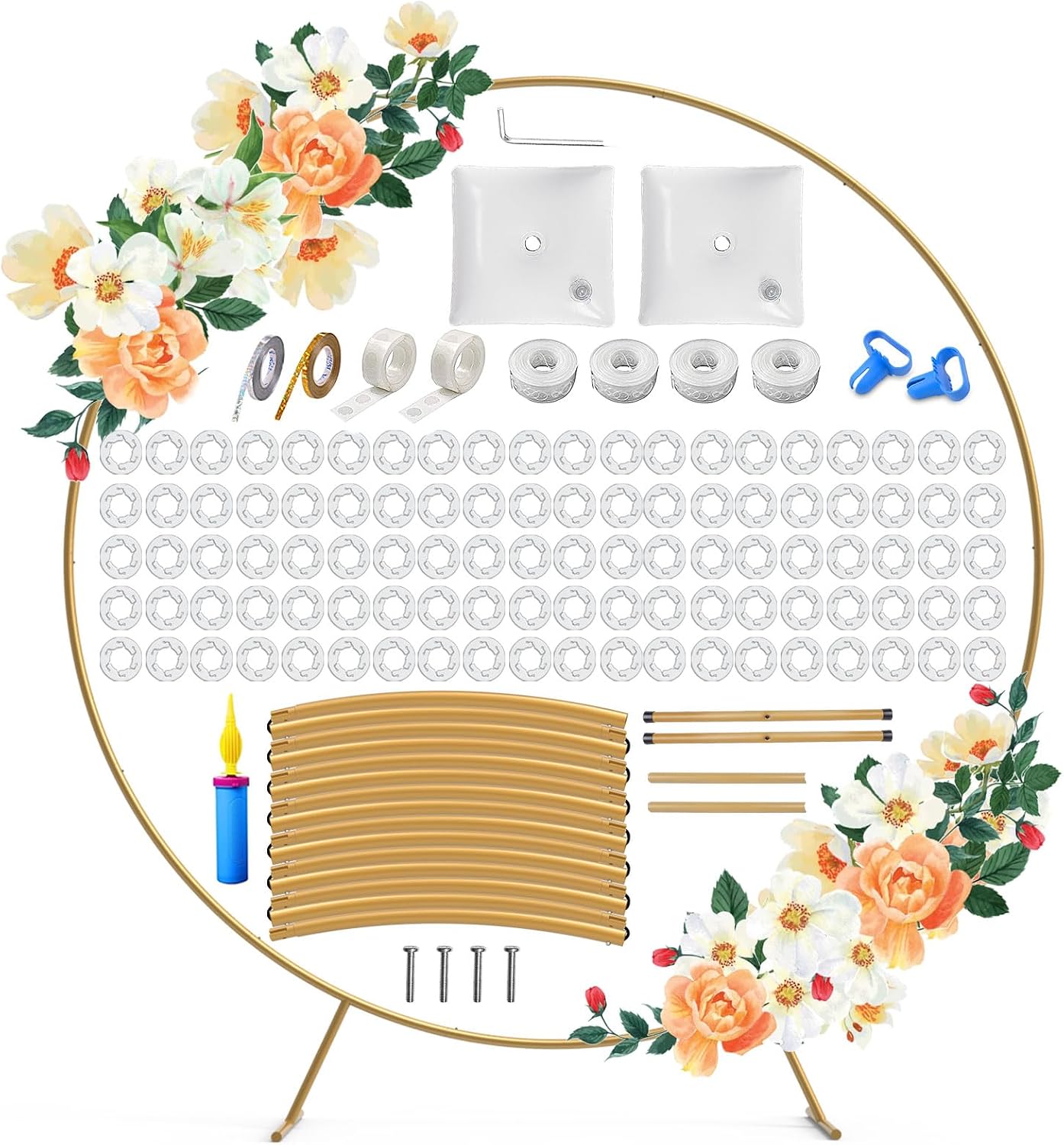 IDAODAN Round Backdrop Stand, 6.9ft(2.1m) Golden Circle Balloon Arch Backdrop Round Balloon Arch Stand Circle Arch Round Arch for Wedding Baby Shower Birthday Photo Background Supplies Decorations
