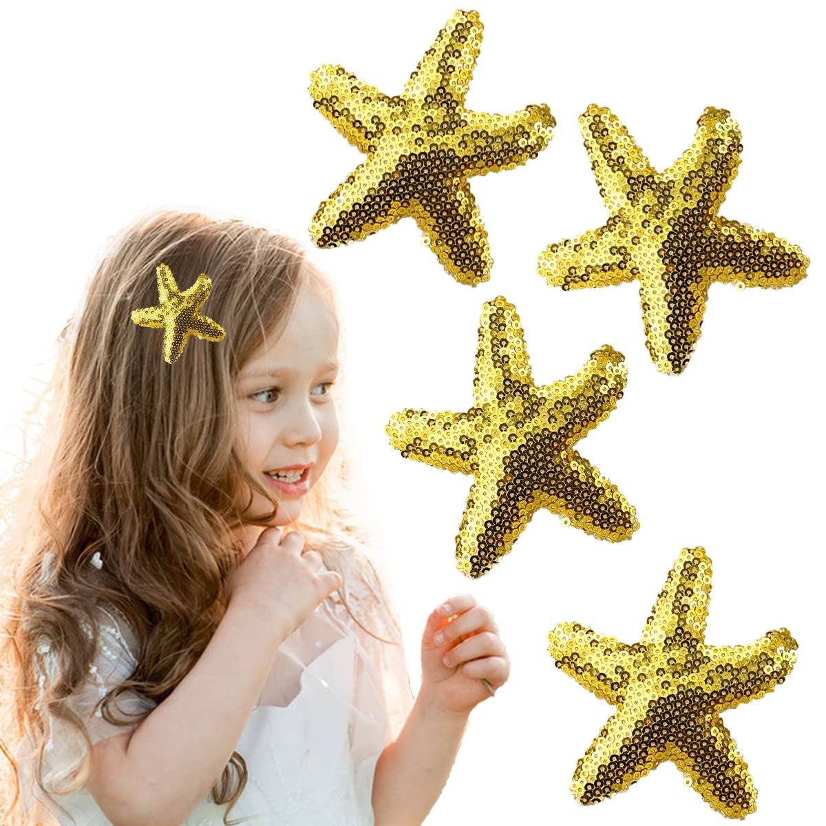 Starfish Hair Clips Gold Sequins Hair Pins Sea Star Hair Barrettes Glitter Hair Alligator Clips for Women Girls Hair Accessories Cute Headpiece