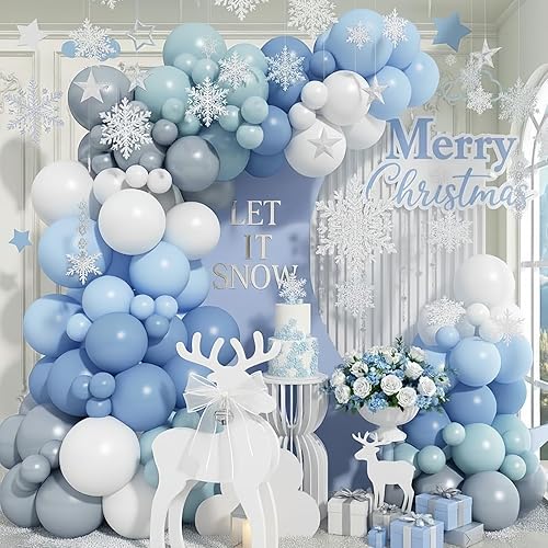 Togvu - Kit de arco de guirnalda de globos de color azul polvoriento y gris, 112 globos retro de color azul pastel pizarra, gris pálido y blanco,