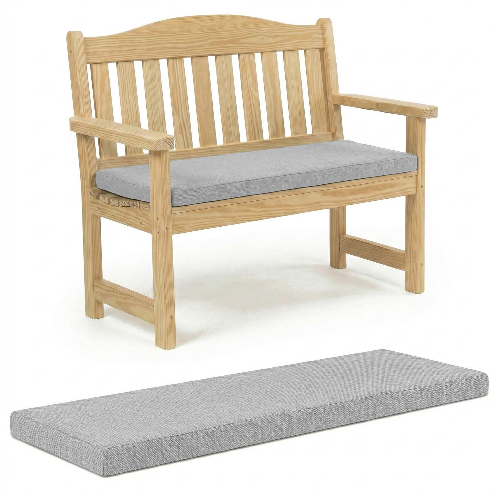 100% Waterproof Garden Bench Cushion 2/3/4 Seater Outdoor Long Bench Seat Pad for Lawn & Garden, Patio, Office, Coffee Shop with Removable Cover (2 Seater 108cm x 45cm x 5cm, Grey)
