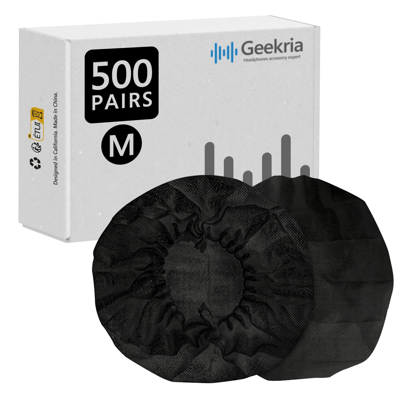 Geekria 500 Paar Einweg-Kopfhörer-Ohrabdeckung für Over-Ear-Kopfhörer, Ohrmuschel für Großpackung, dehnbare Hygiene-Ohrpolster, Ohrpolsterschutz, Großhandel, Multipack (M/Blau)