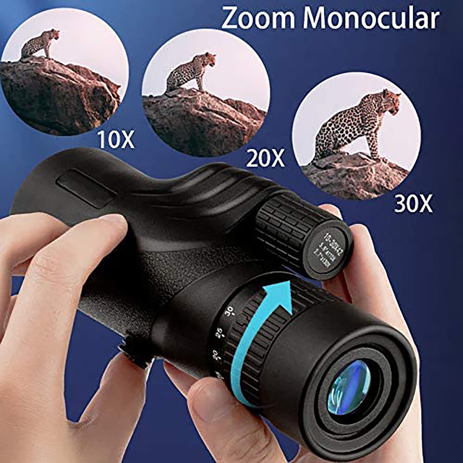 Monoculaires HD, 10-30 × 42 Zoom Monoculaires de poche étanches Lentilles à revêtement FMC Monoculaires portables avec trépied pour téléphone intelligent Convient pour les voyages d'observation