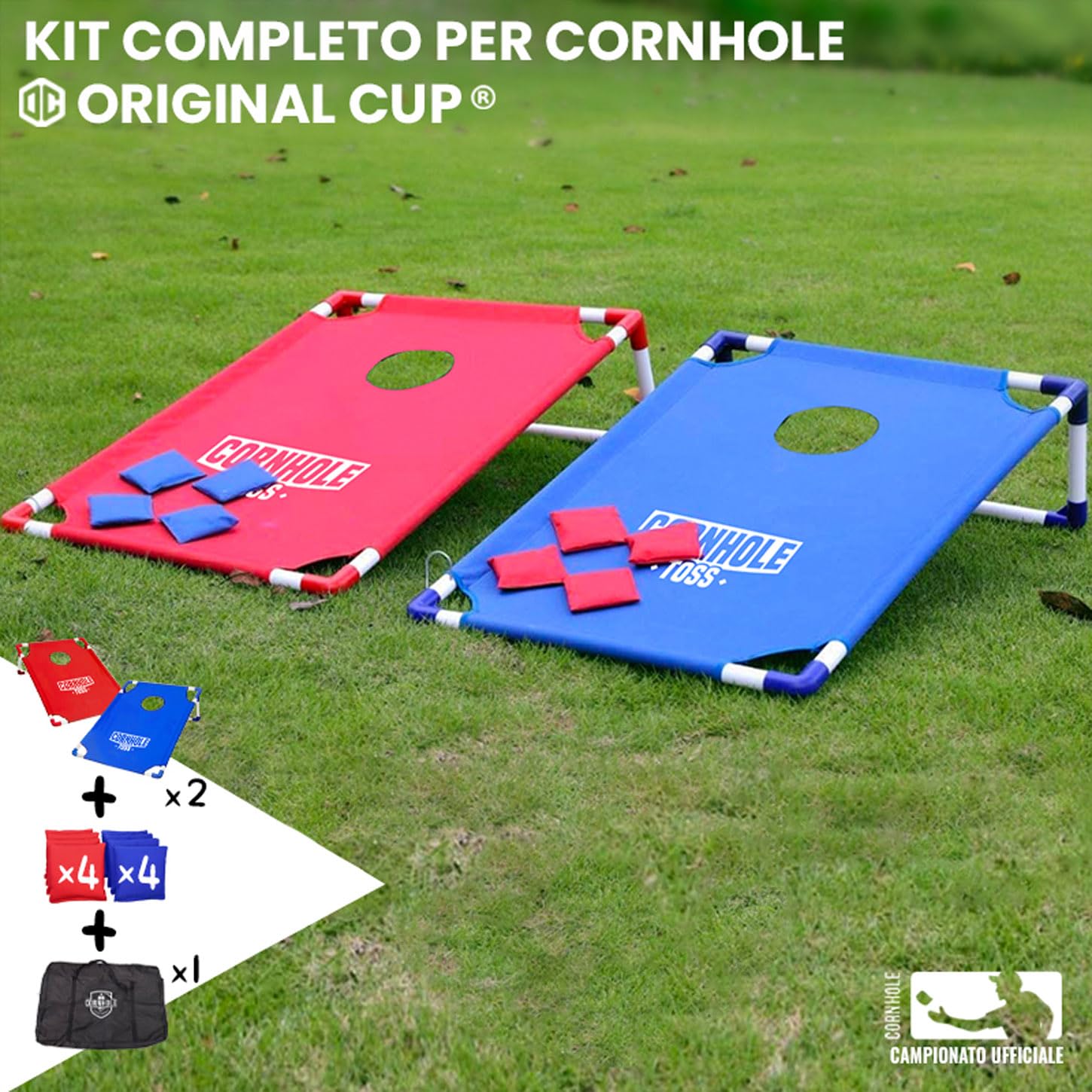 Set di lancio per cornhole pieghevole 2 in 1 con 2 tavole per cornhole 8 sacchi di fagioli per bambini cortile prato spiaggia campeggio set da gioco
