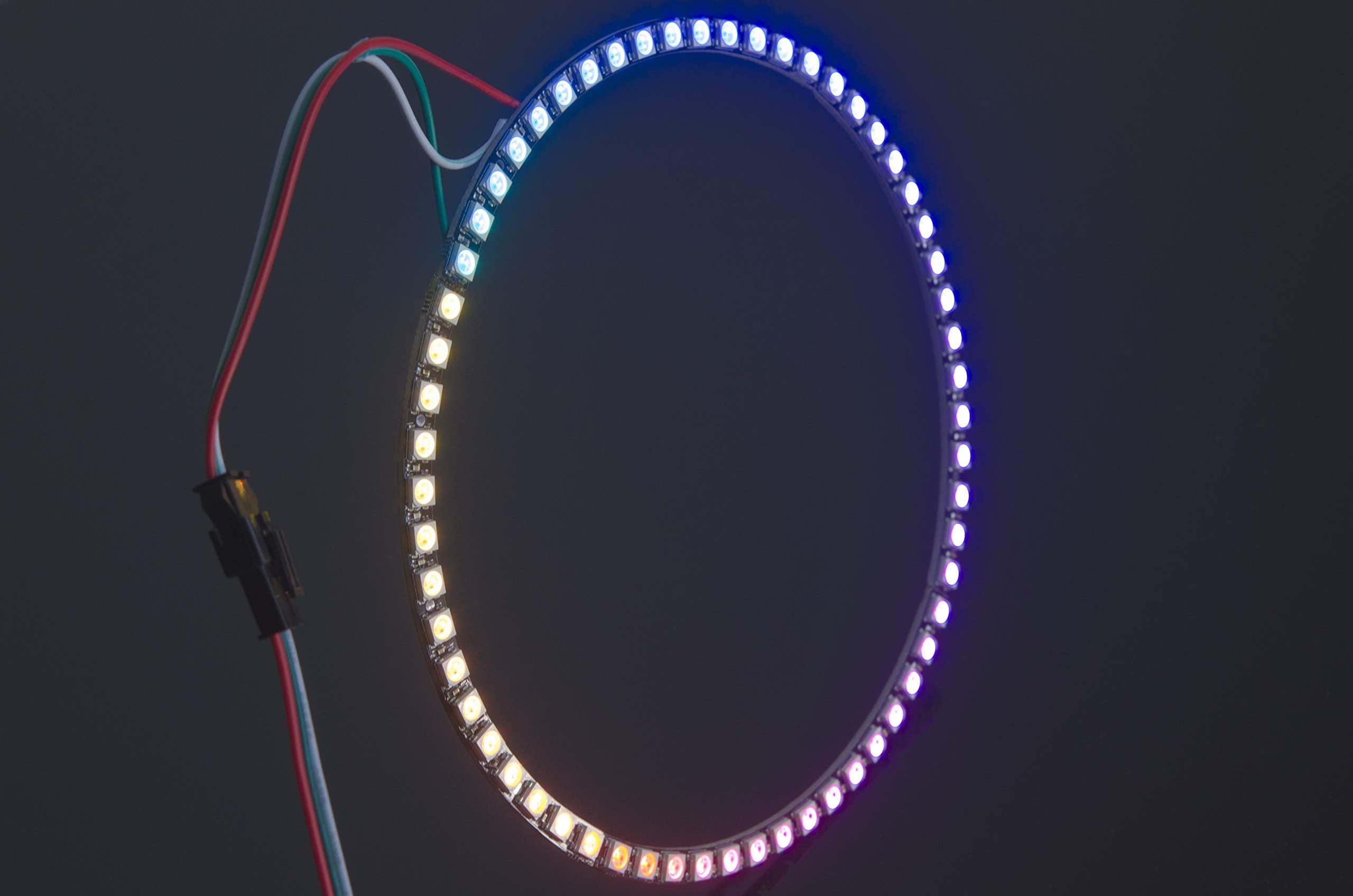 60-Pixel Addressable 24-Bit RGB LED Ring (Black PCB), 5V, WS2812B (WS2811), Includes 3-Pin JST-SM Wires Pair (Female/Male)