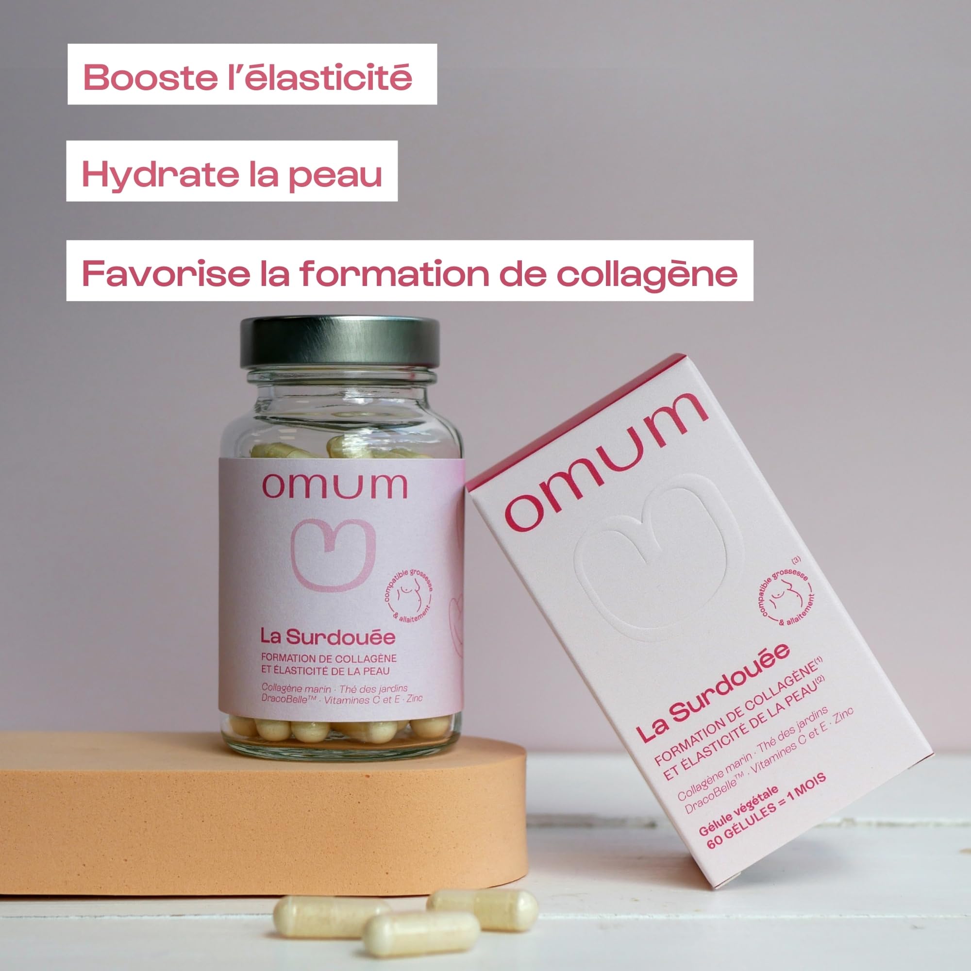 OMUM - Duo In&Out Vergetures - La Surdouée huile + La Surdouée complément alimentaire - Traitement vergetures, peau souple et élastique - Pour les futures mamans et femmes allaitantes - Vegan
