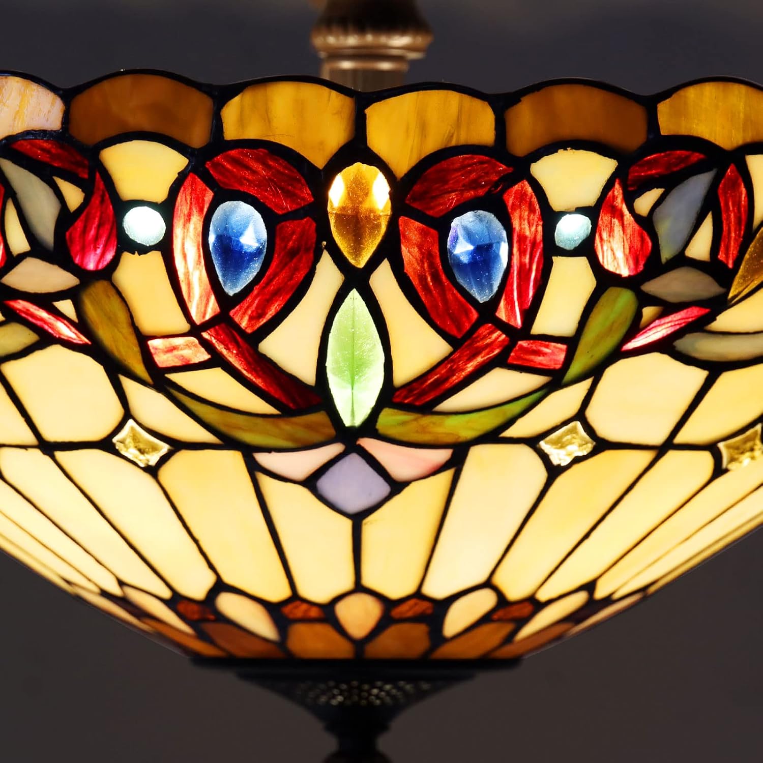 Capulina Tiffany Lamp Stained Glass Pendant Lights 3- Light 18" Wide Cream Brown Victorian Tiffany Style Ceiling Light Chandeliers for Living Room Stairway Foyer Entryway