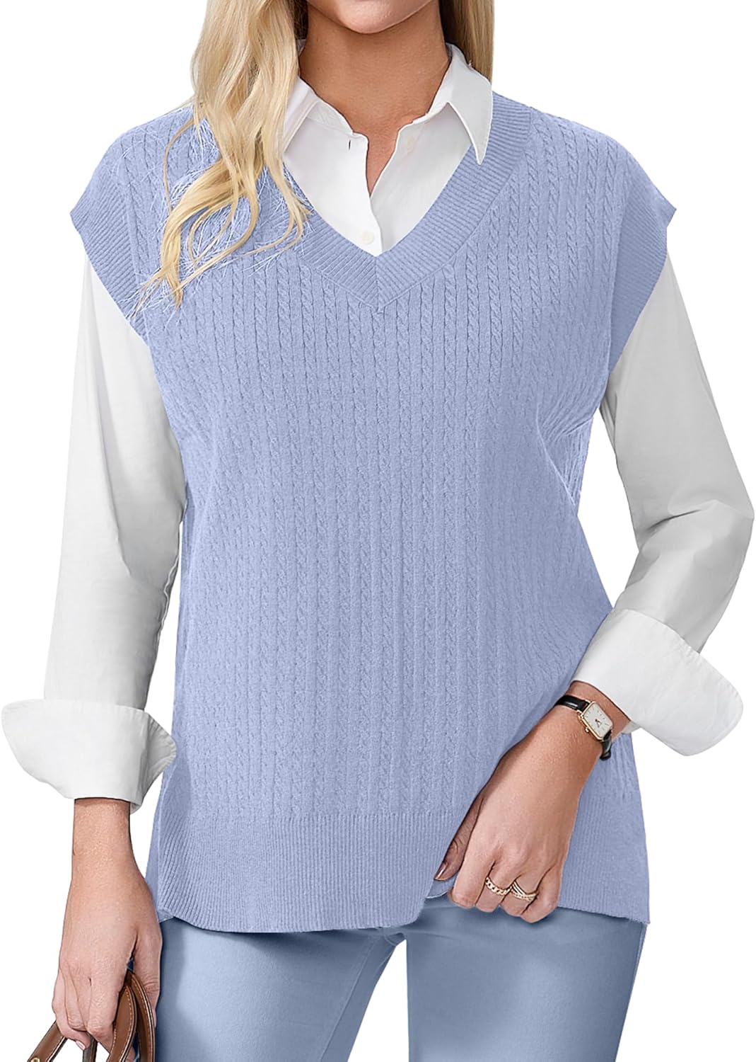 COSSEN Womens Sweater Vest V Neck Sleeveless Knit Casual Loose Pullover Sweater Tops