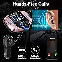 Vista 7 de Transmisor FM Bluetooth mejorado, kit de coche manos libres con adaptador de radio inalámbrico con pantalla de 1,7 pulgadas, QC3.0 y puertos USB