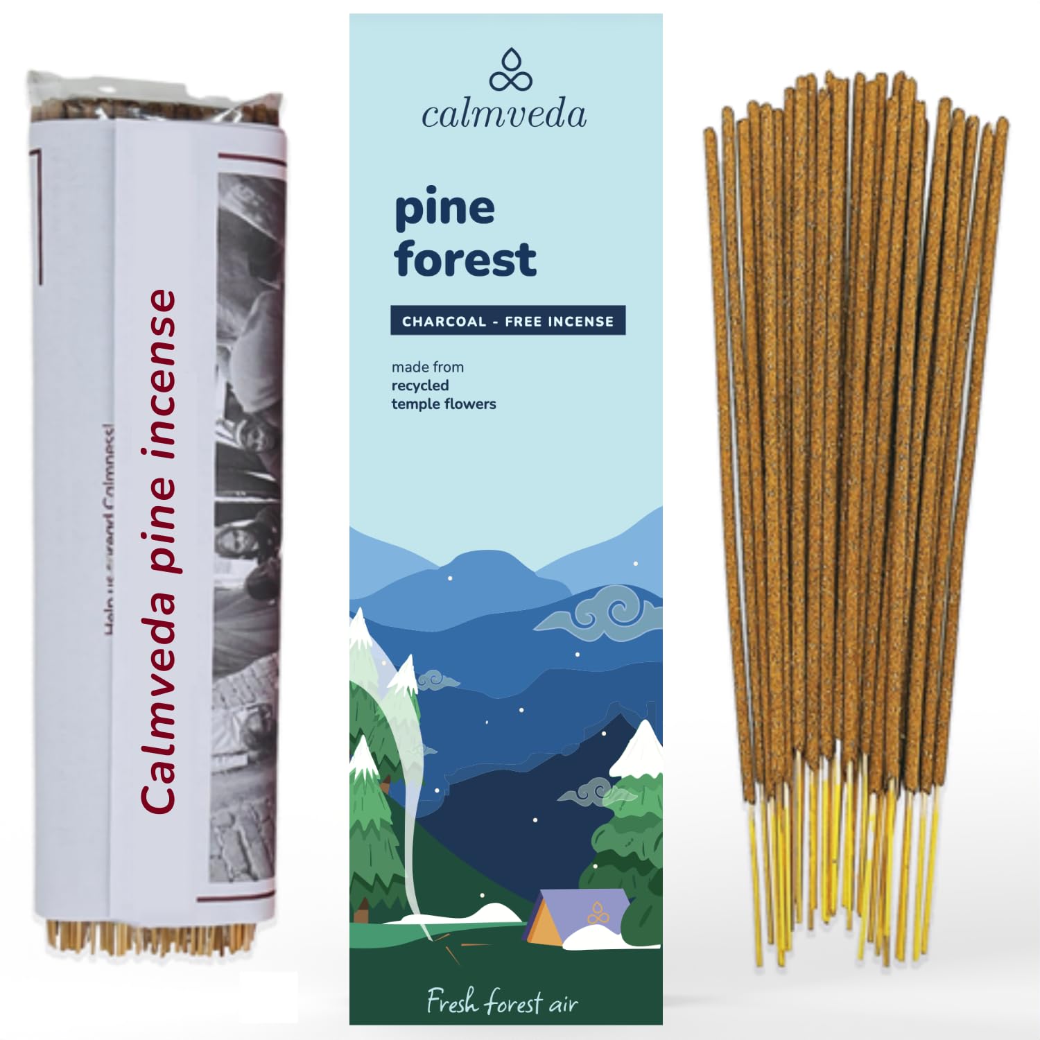 Pinon Pine Incense Sticks - (80+ Pine Scented Sticks for Christmas Tree) Charcoal Free Natural Incense Non Toxic | Aroma of Fresh Needles & Woody Bark — image 1
