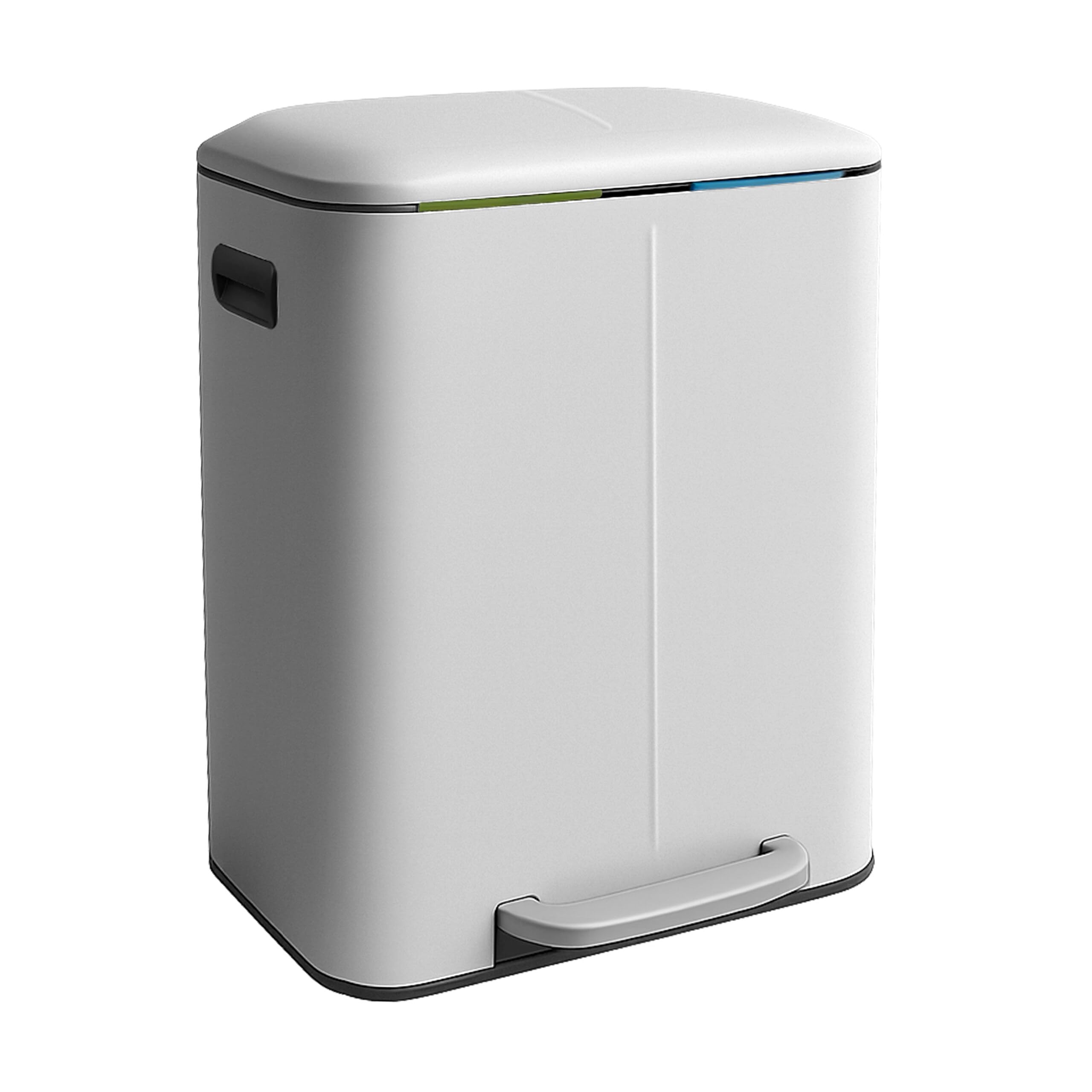 Relaxdays Cubo de Basura con 2 Compartimentos, 2x20L, Cierre Suave, Pedal, Metal, Blanco, 60x44.5x41 cm