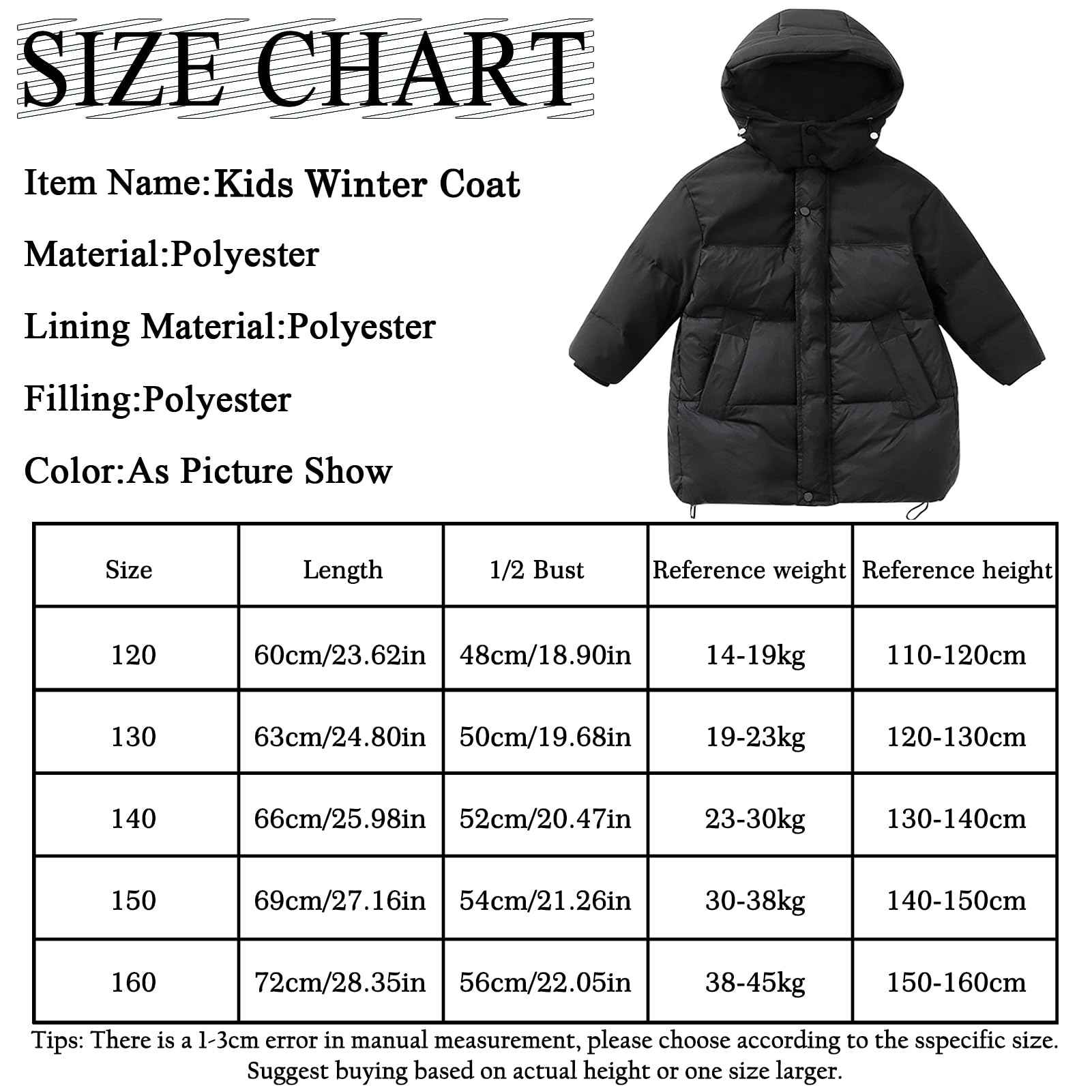 Cappotto Imbottito con Cappuccio Bambini e Bambina Piumini di Media Lunghezza Giaca Giubbino per Inverno