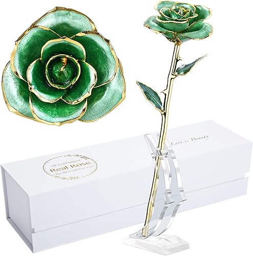 Miniatura 1 de MAXSPT - Rosa bañada en oro de 24 quilates, hecha de rosas reales, el mejor regalo para el Día de San Valentín para mujeres, con soporte