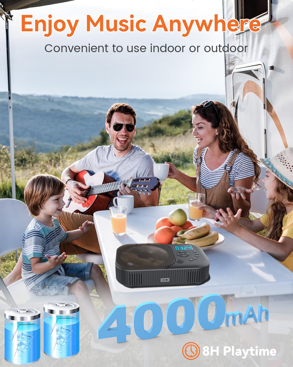 MONODEAL CD Player Tragbar Bluetooth mit Zwei Stereo Lautsprechern, Radio | Anti-Skip CD-Player für Hörbücher Musikhören, 4000mAh Batterie, AUX/USB-Modus