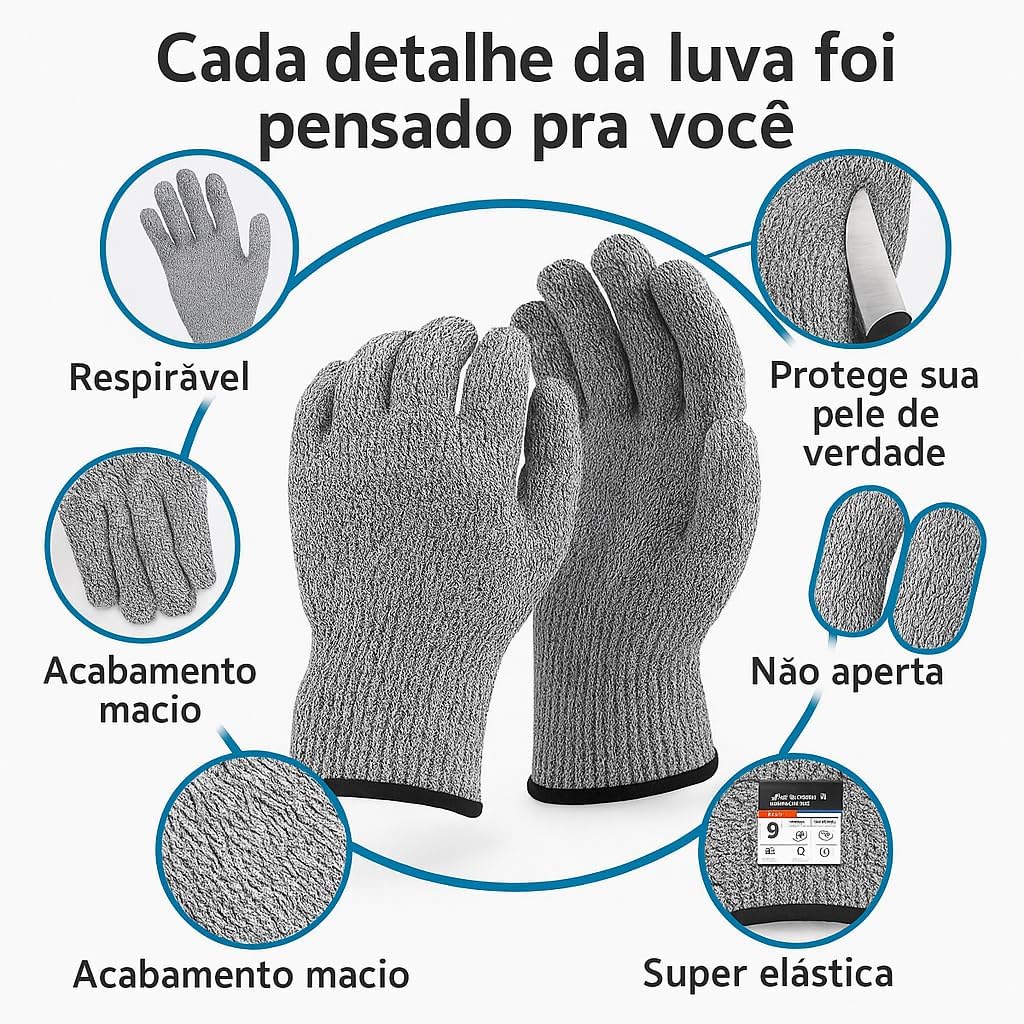 Luvas Anticorte de Alta Performance para Cozinha, Corte e Jardinagem – Tamanho Único – Conforto e Proteção Nível 5