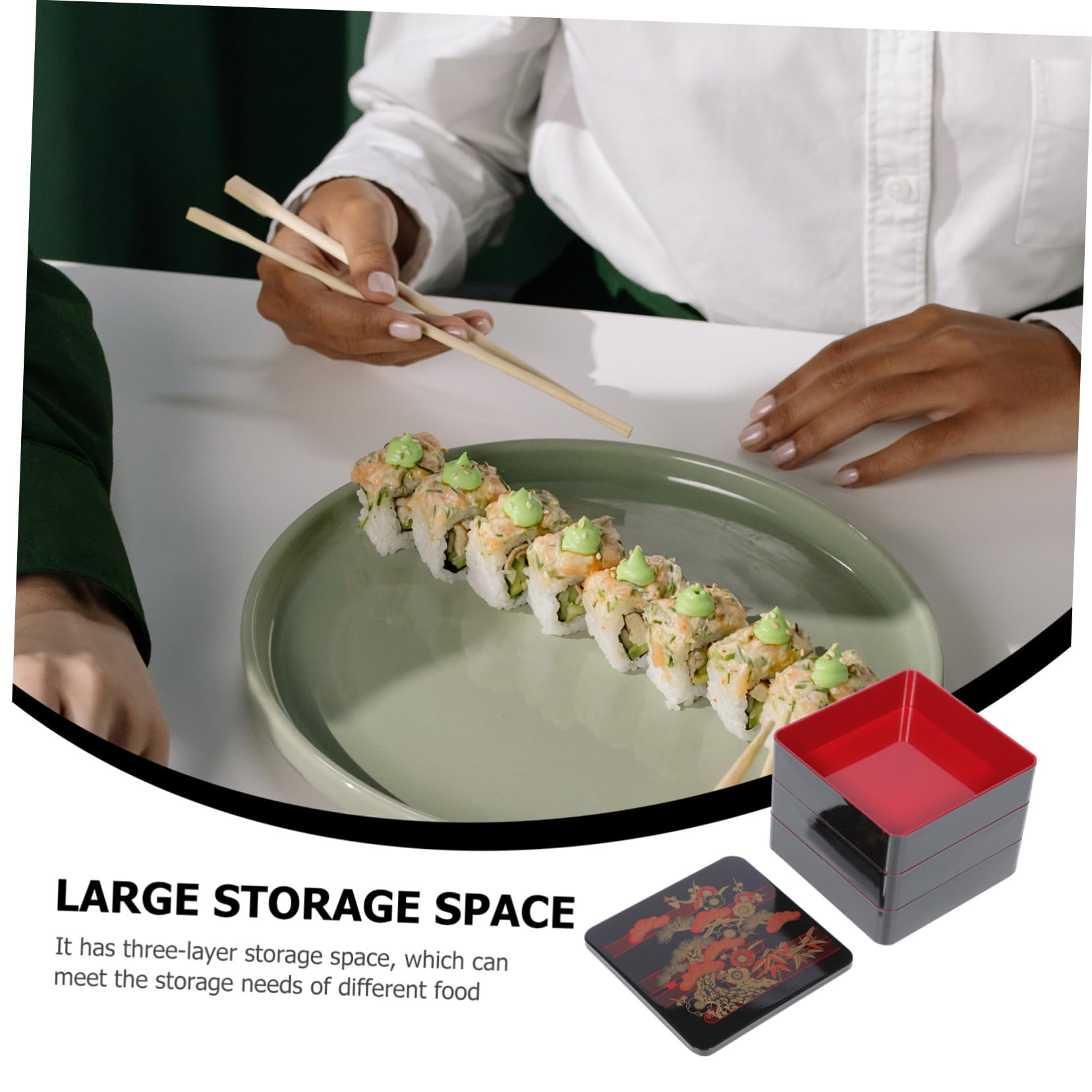 IMIKEYA Boîte à Bento Japonaise à Trois Compartiments 19,5x19,5x16,5 Cm en Matériau Écologique Résistant la Chaleur pour Repas D'affaires et Déjeuner Portable