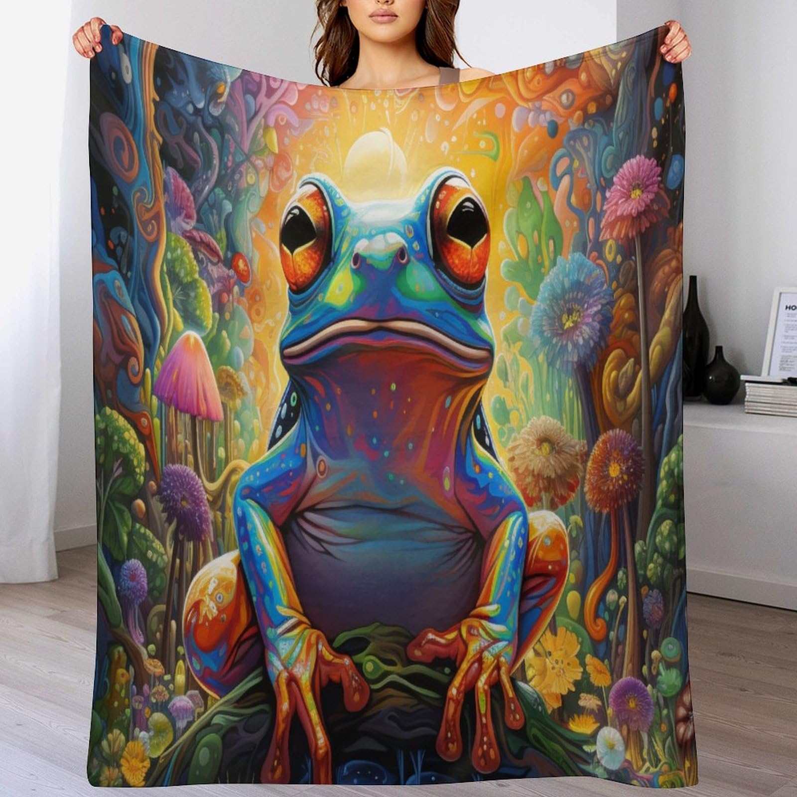 Couverture polaire grenouille chaude anti-froid en flannel pour nuits fraîches