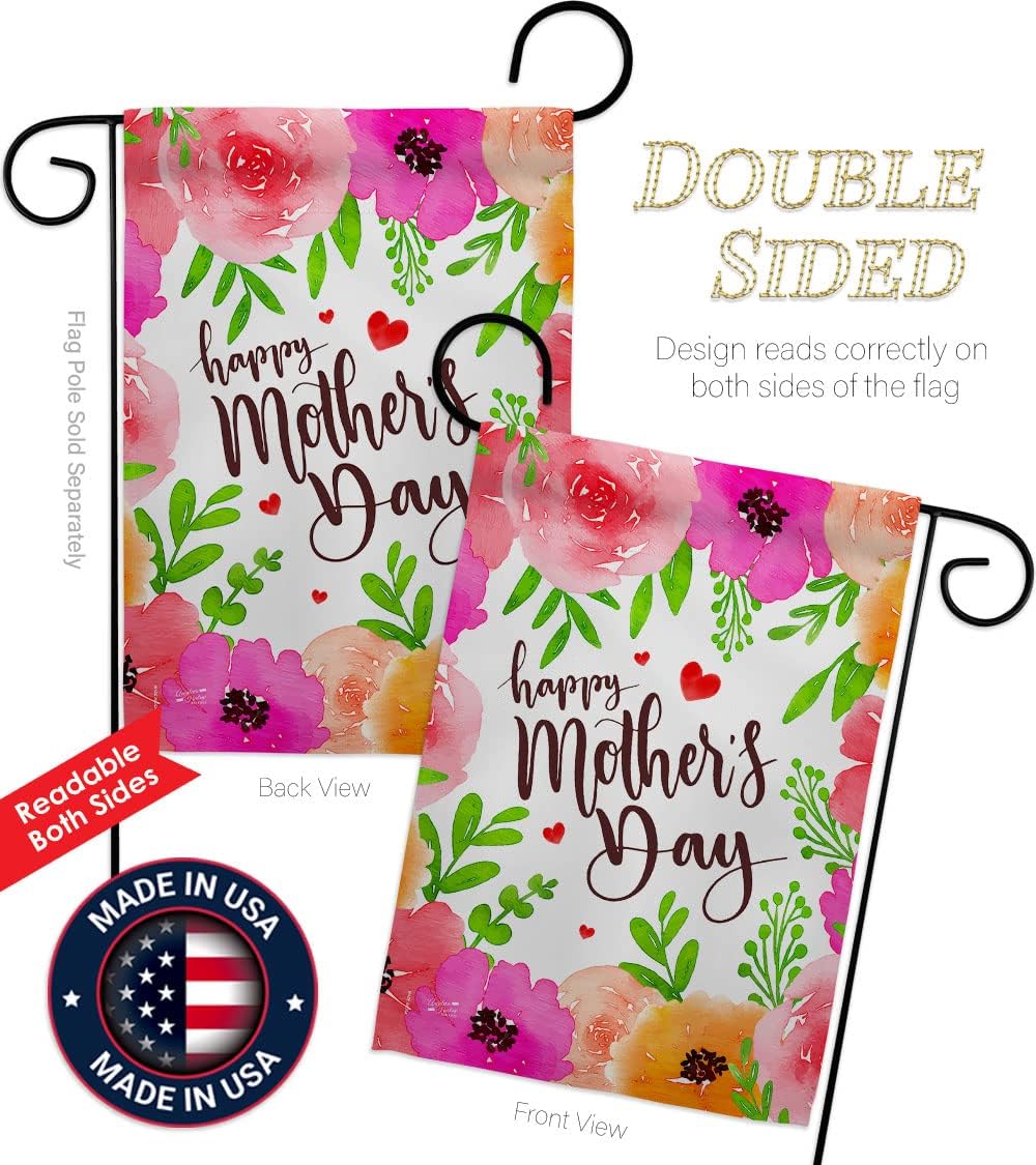Colorful Happy Mother's Day Garden Flag - Set Wall Holder Family Mom Mama Grandma Love Flowers Parent Sibling Relatives Grandparent - House Banner Small Yard Gift Double-Sided 13 X 18.5