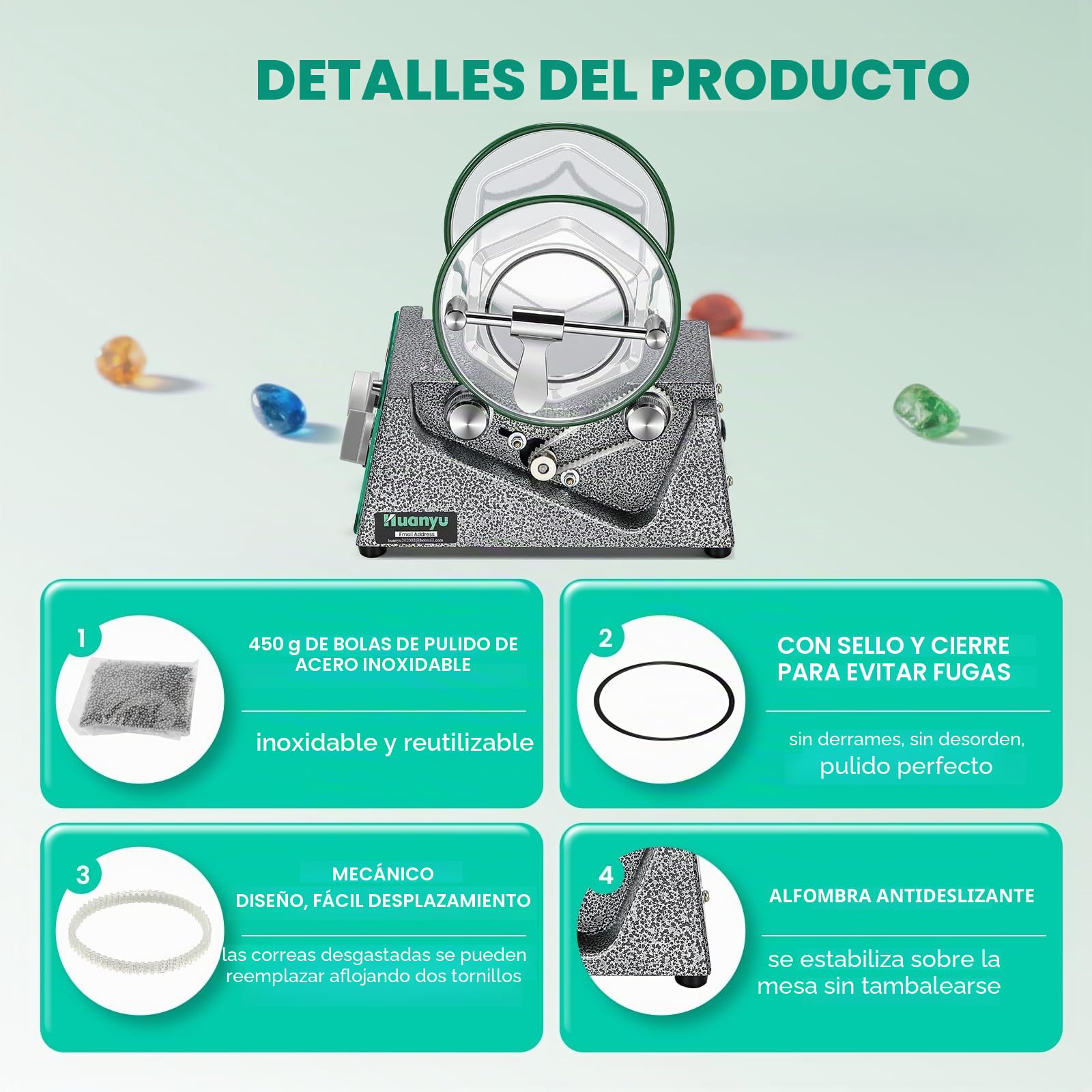 Huanyu Pulidor de la joyería 5kg Capacidad Barril Tumbler Pulidor Rotary Tumbler Máquina de pulido de barril con 450g perlas de pulido