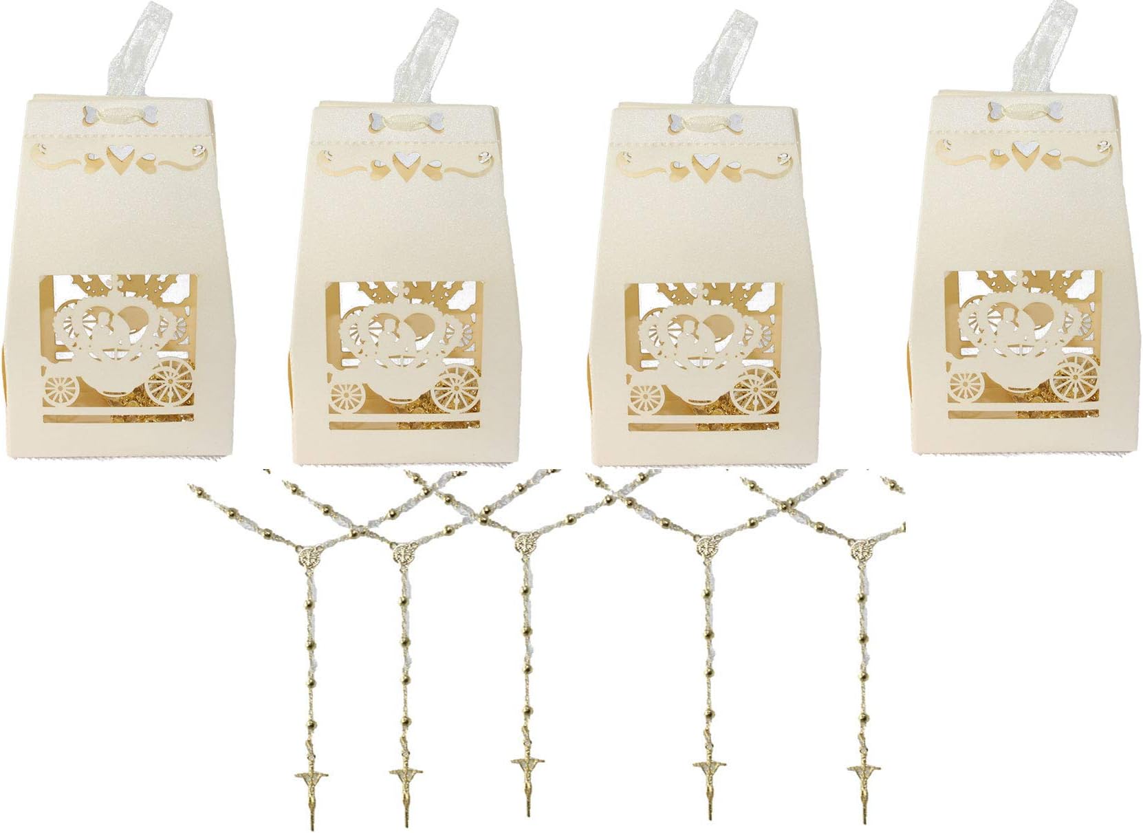 Angel Party Favor Box with Rosary. BY2-Rosary Gold
