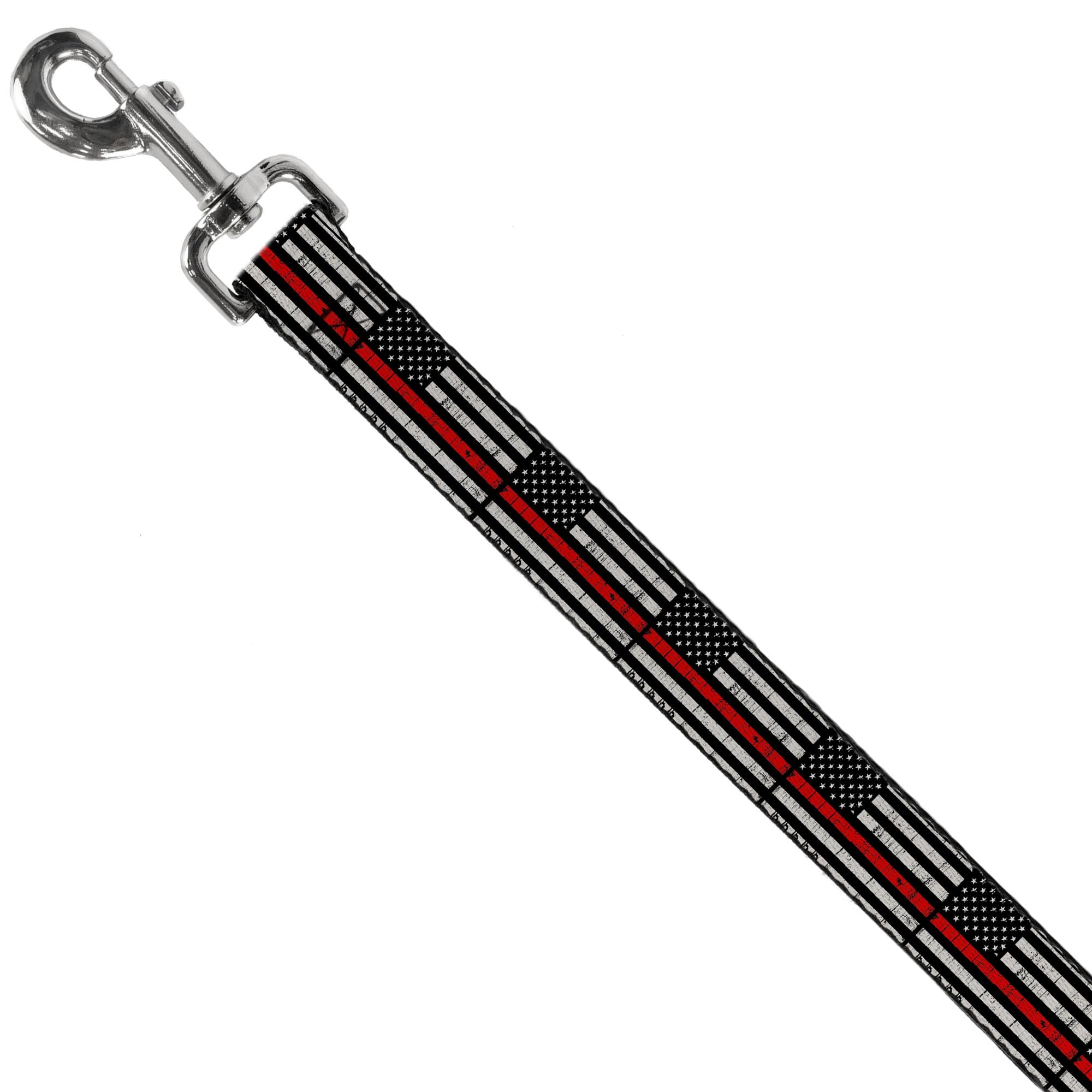 Buckle-Down Correa de Perro Delgada línea roja Bandera desgastada Negro Gris Rojo 6 pies de Largo 1.5 Pulgadas de Ancho