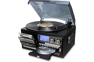 LoopTone Bluetooth Out Record Player - 10-in-1 Vintage Turntable with CD, Cassette,...