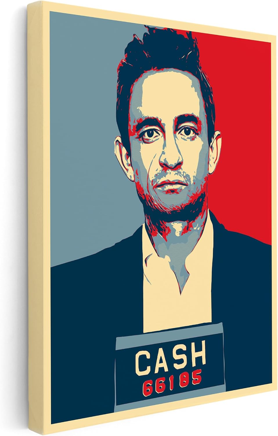Poster Master Cash Mugshot Canvas - Retro Celebrity Print - Colorful Musician Portrait Art - Vibrant Housewarming Gift - Great Bedroom or Living Room Wall Decor - 8x10 STRETCHED Canvas