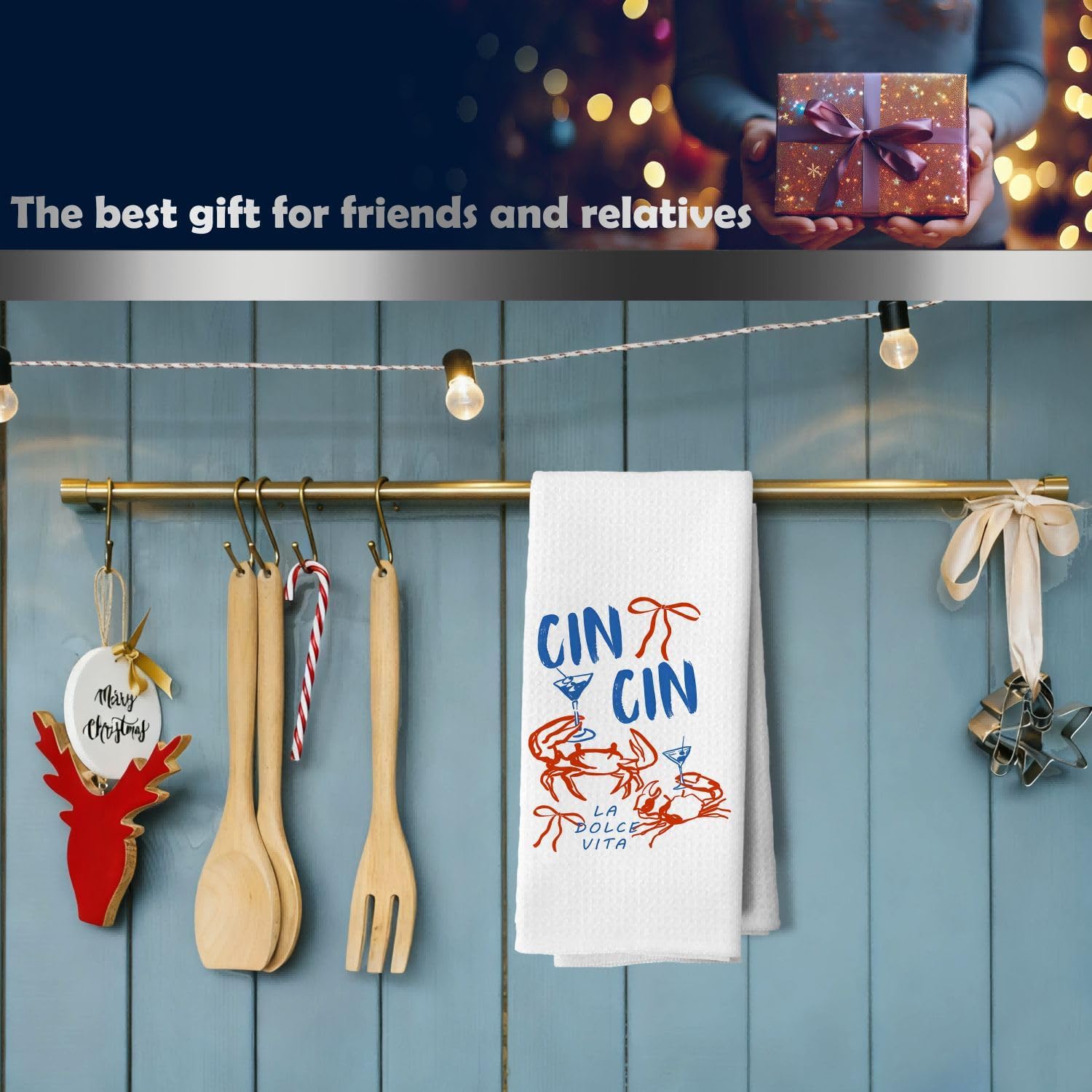 Coastal Beach Funny Crab Martini Kitchen Dish Towels, Gifts for Martini Cocktail Lovers, Preppy Beach Ocean Crab Decorative Hand Tea Towels for Kitchen Bar Cart, 16x24 Inches image 5