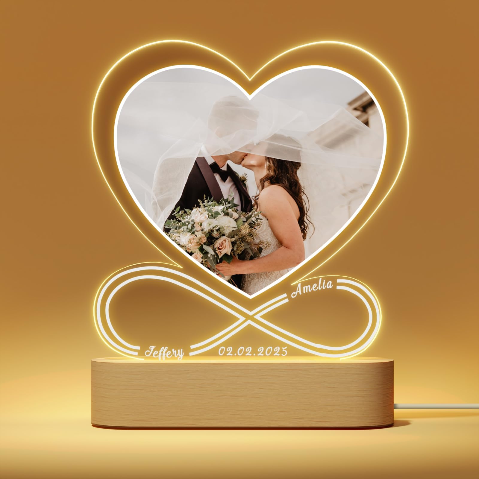 Personalized Valentines Gifts for Him Her, Customized Anniversary Acrylic Gift for Women Men Boyfriend Girlfriend, Custom Picture Frame with LED Light for Couple Wife Husband on Valentines Day