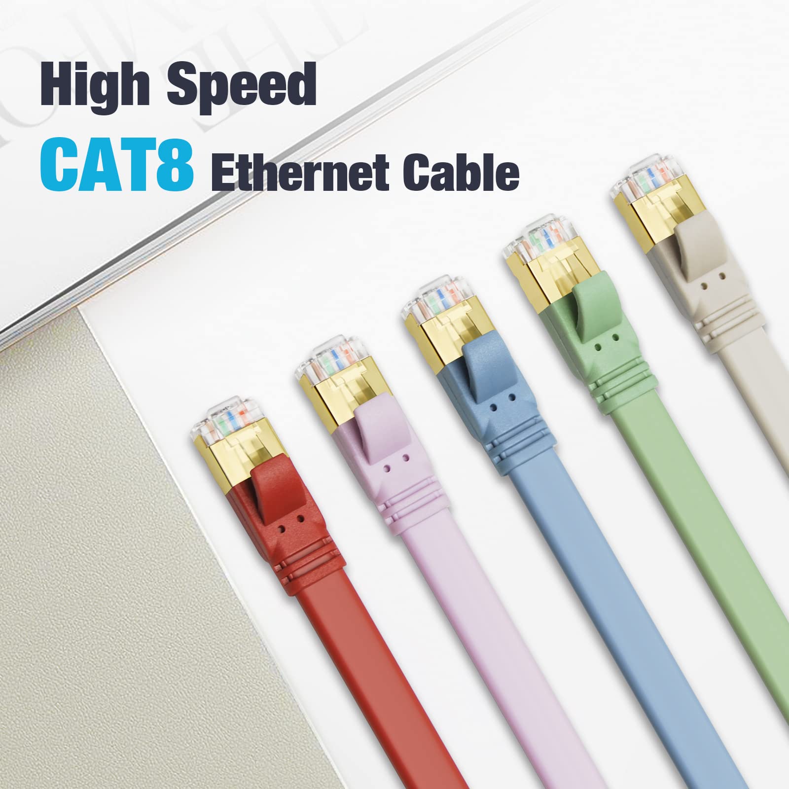 Yauhody Cat 8 Cavo Ethernet 3 Metri, Cavo di Rete Piatto 40Gbps 2000MHz SFTP Cavo Lan Schermato Cavo Internet Alta Velocità Cavo Rete RJ45 per Modem, Switch, Router, TV, PC, PS5, POE (Morandi)