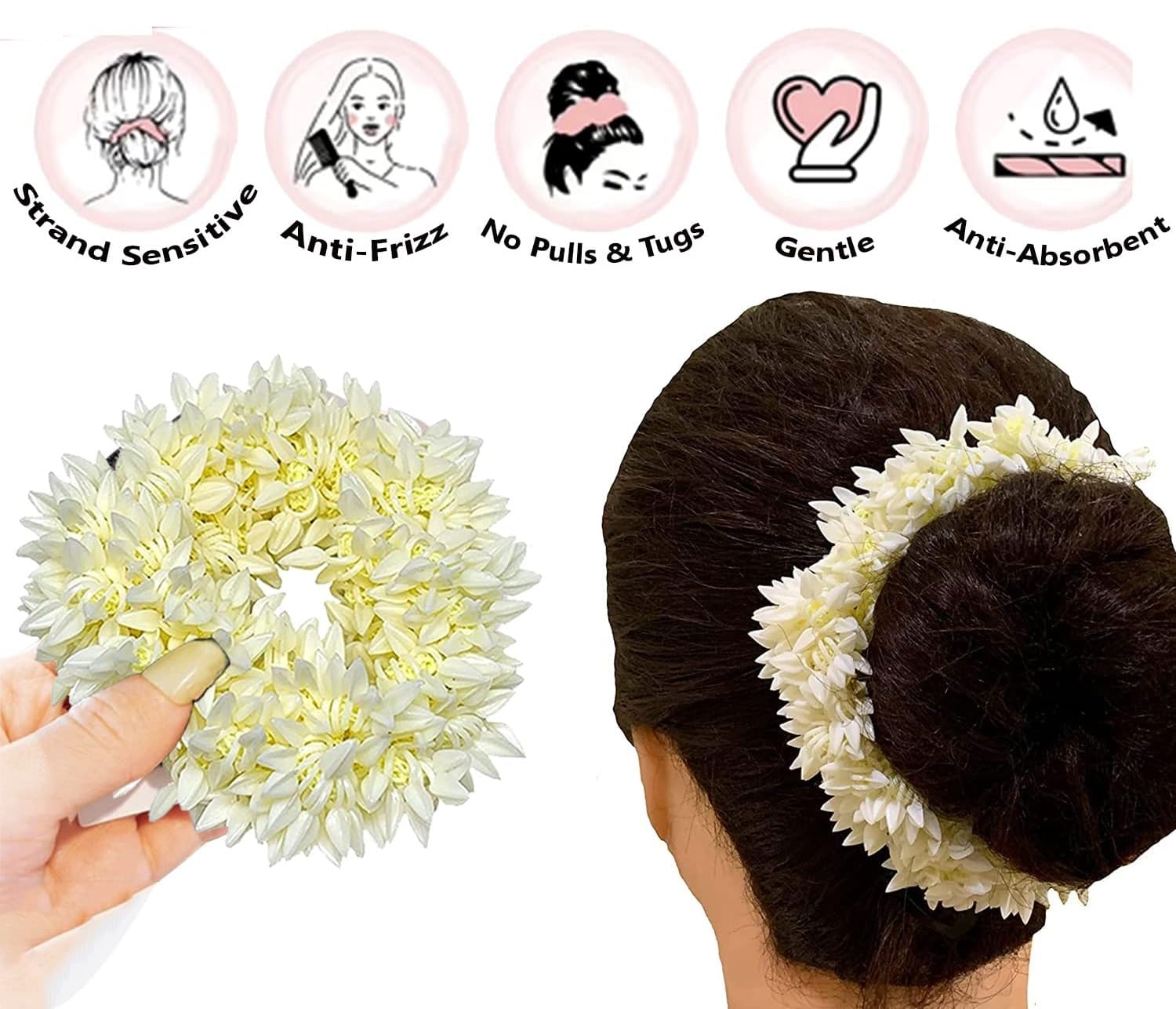 Generic S,S Store Mogra White Gajra Hair Accessories Gajra Rubber Band for Women (Pack of 1)(White) - Image 3